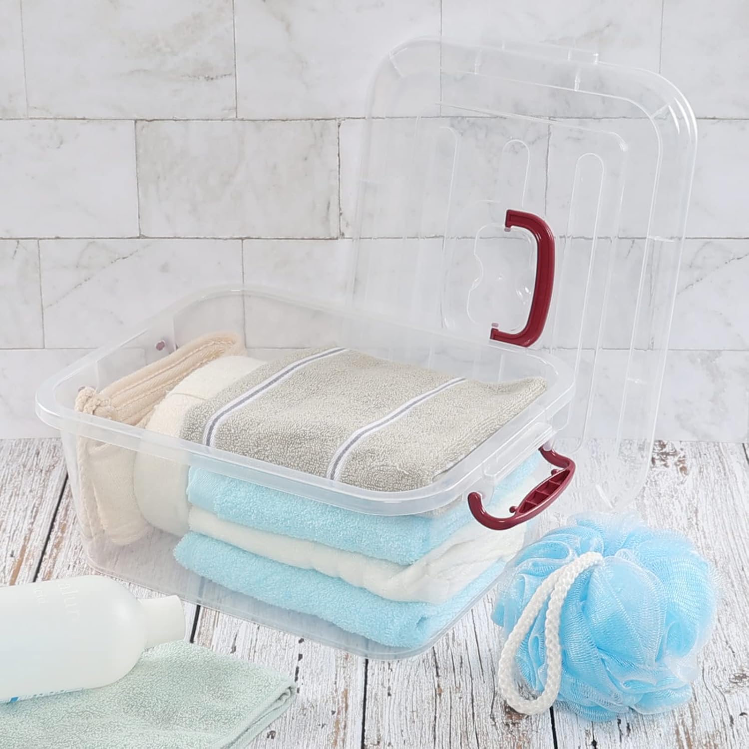 2 Packs 8 Liters Clear Storage Boxes, Plastic Latching Container Tote with Lids