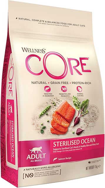 Wellness CORE Sterilised Ocean, Dry Cat Food, Cat Food Dry for Sterilised Cats, Grain Free, High Meat Content, Salmon & Tuna, 4 kg