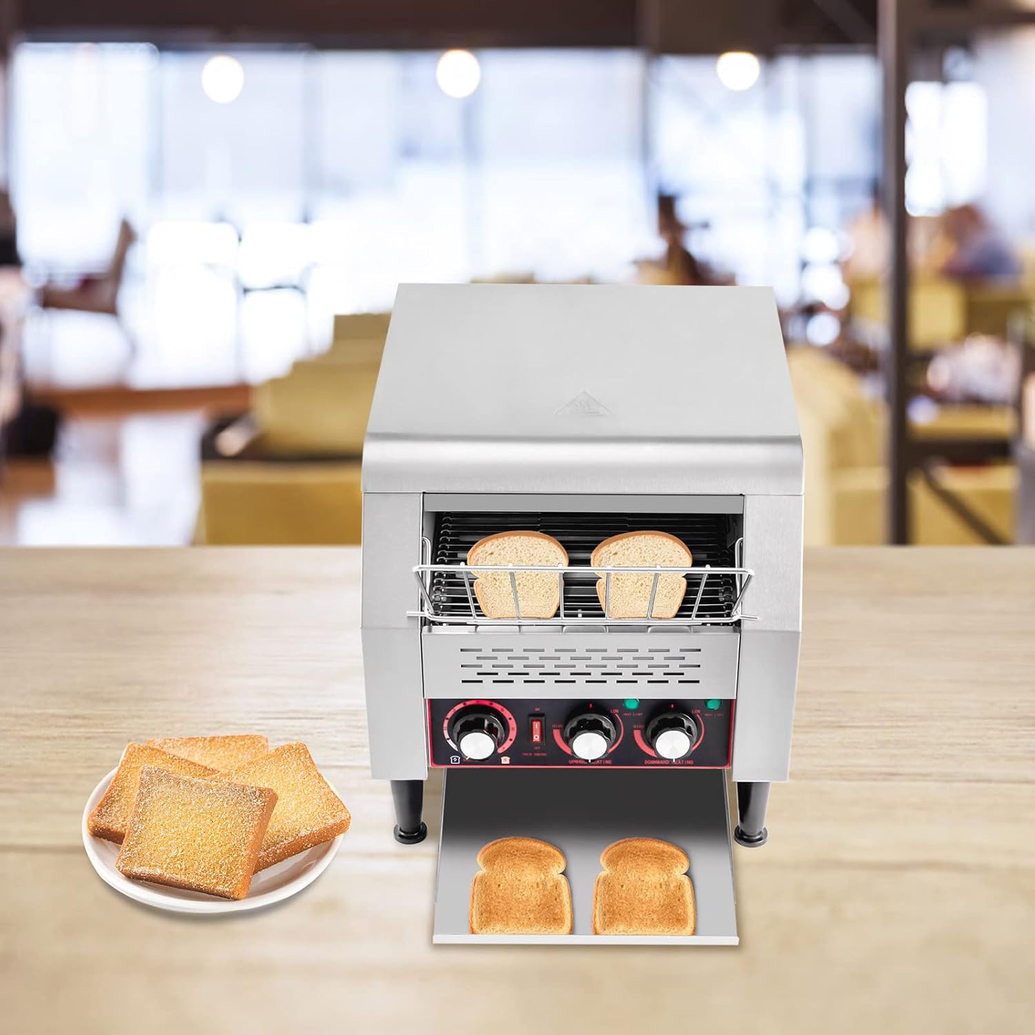 300 Slices/Hour Commercial Conveyor Toaster, 2200W Powerful Stainless Steel Heavy-Duty Industrial Toaster with Double Heating Tubes, Countertop Electric Toaster Restaurant Equipment for Bagel Bread