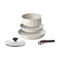 Guzzini ChefLine MARBLE MADE IN ITALY – SET 5 pezzi: 2 PADELLE (CM 24 e CM 28), CASSERUOLA da 20 cm, COPERCHIO (20 cm) e MANICO removibile