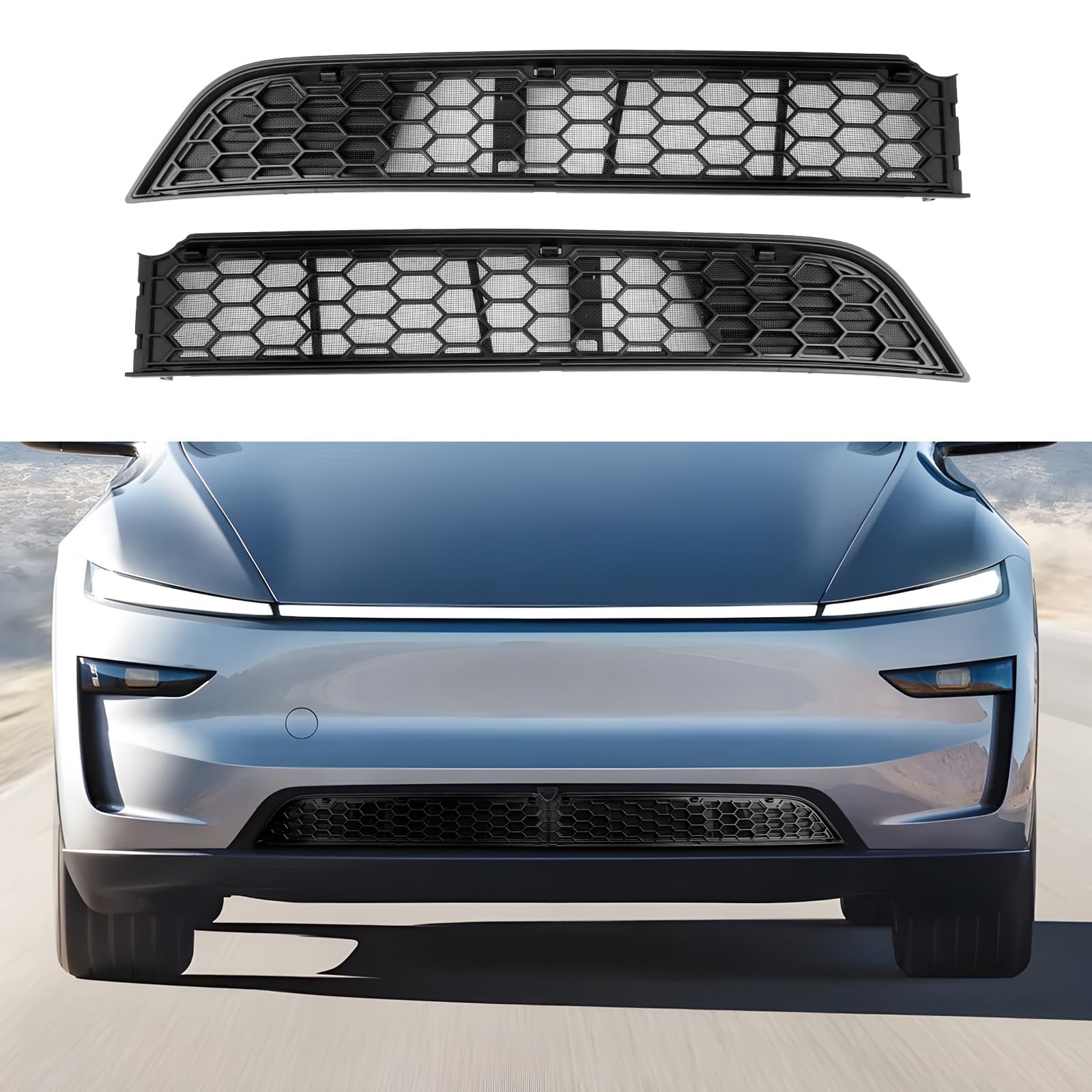 [Lot de 2] LFOTPP Grilles de Calandre Avant pour Tesla Model Y Juniper 2025 2026 2027, Sortie d'air Pare-chocs Inférieur Grilles d'aération Avant de Remplacement pour Tesla Model Y Accessoires