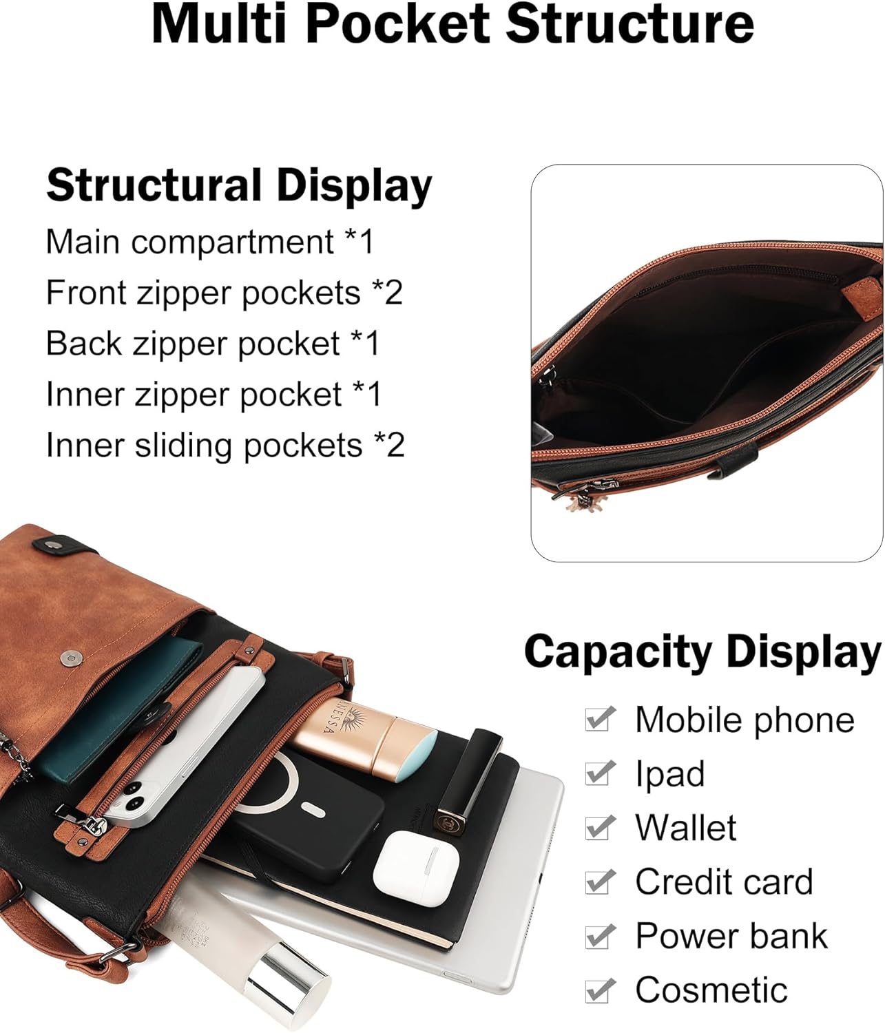 FADEON Crossbody Purses for Women Crossbody Bag, Designer Multi Pockets Shoulder Travel Purses with Tassel - Image 4