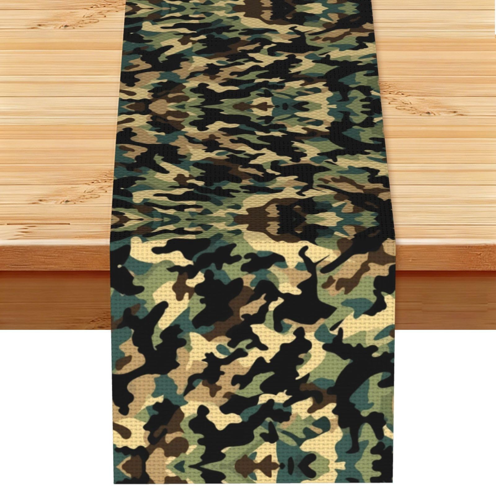 Dense Black Tan Camo Printed Table Runner 13 x 72, Wrinkle Resistant Decor for Dining Table Coffee Table Fireplace