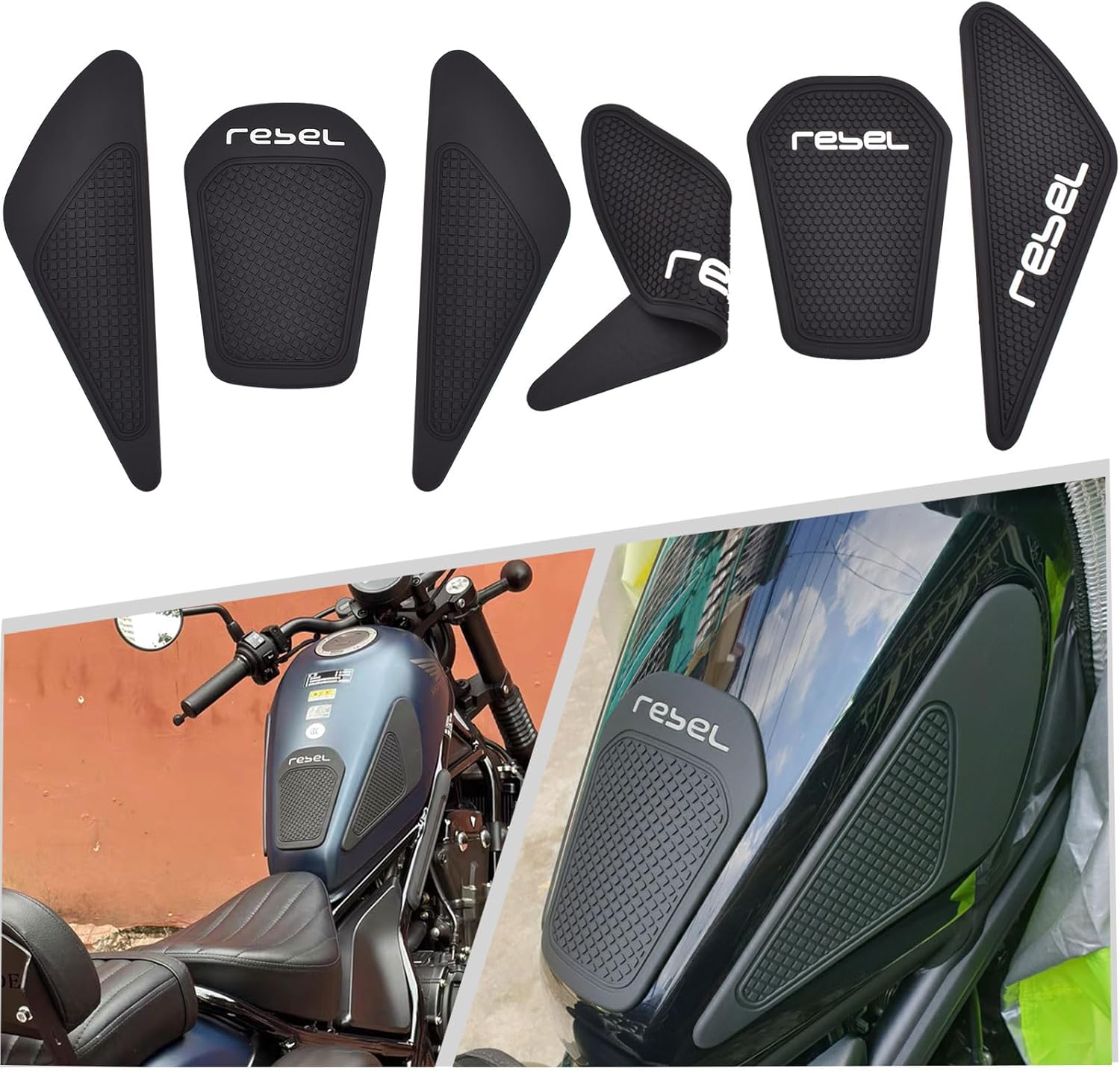 Motorcycle Tank Protector Tank Pad,Non-Slip Fuel Tank Sticker Kit Rubber Protective Pads fit for Ho&n&da Rebel CMX 250 CMX 300 CMX 500 Parts 2017-2025 (A Style)