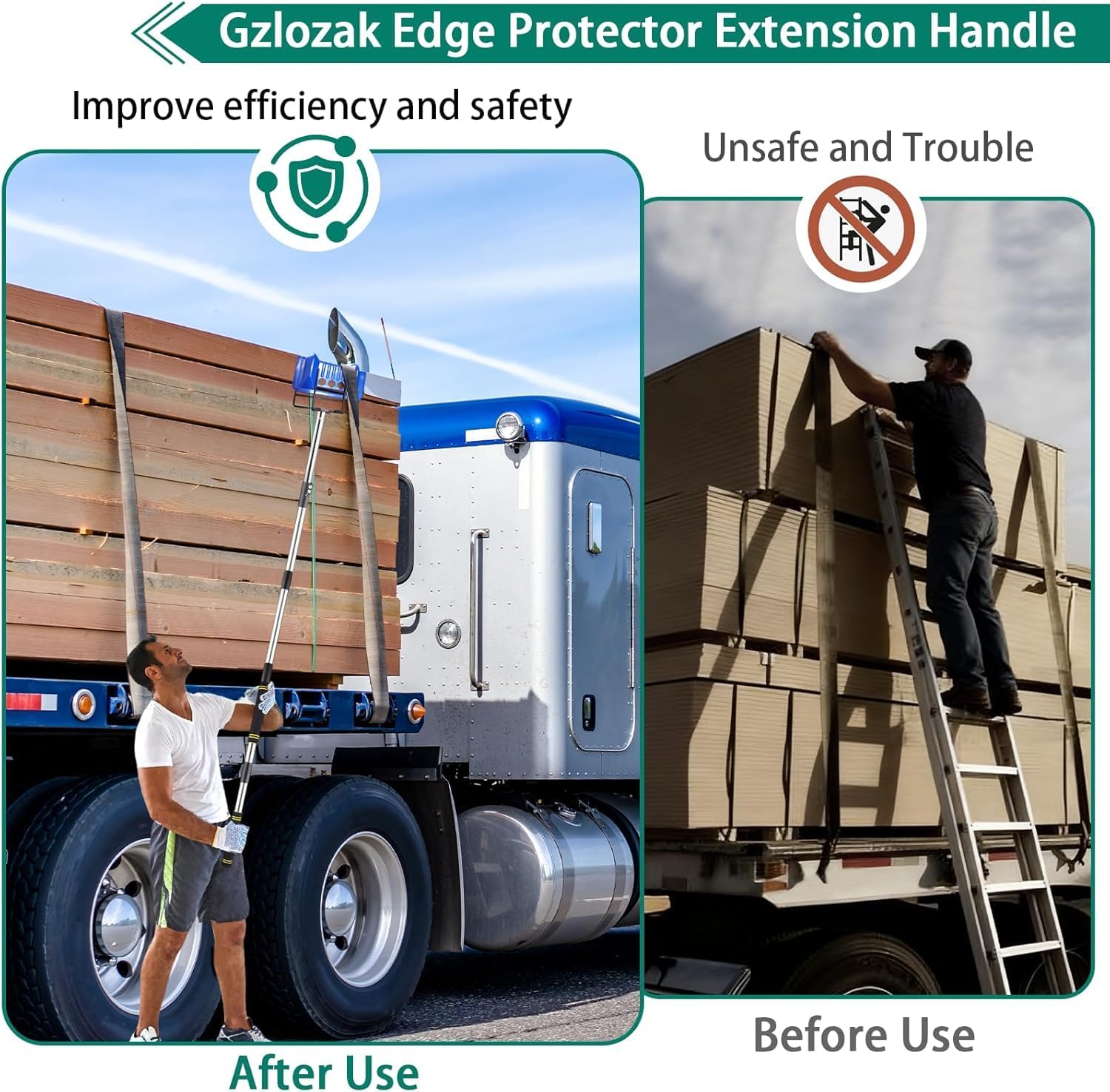 Edge Protector Handle, 4.3-8.7ft Board Corner Protector Extension Handle V Shaped Edge Guards Adjustable for Flatbed Cargo Trucks Steel Extension Pole with Sponge Grip