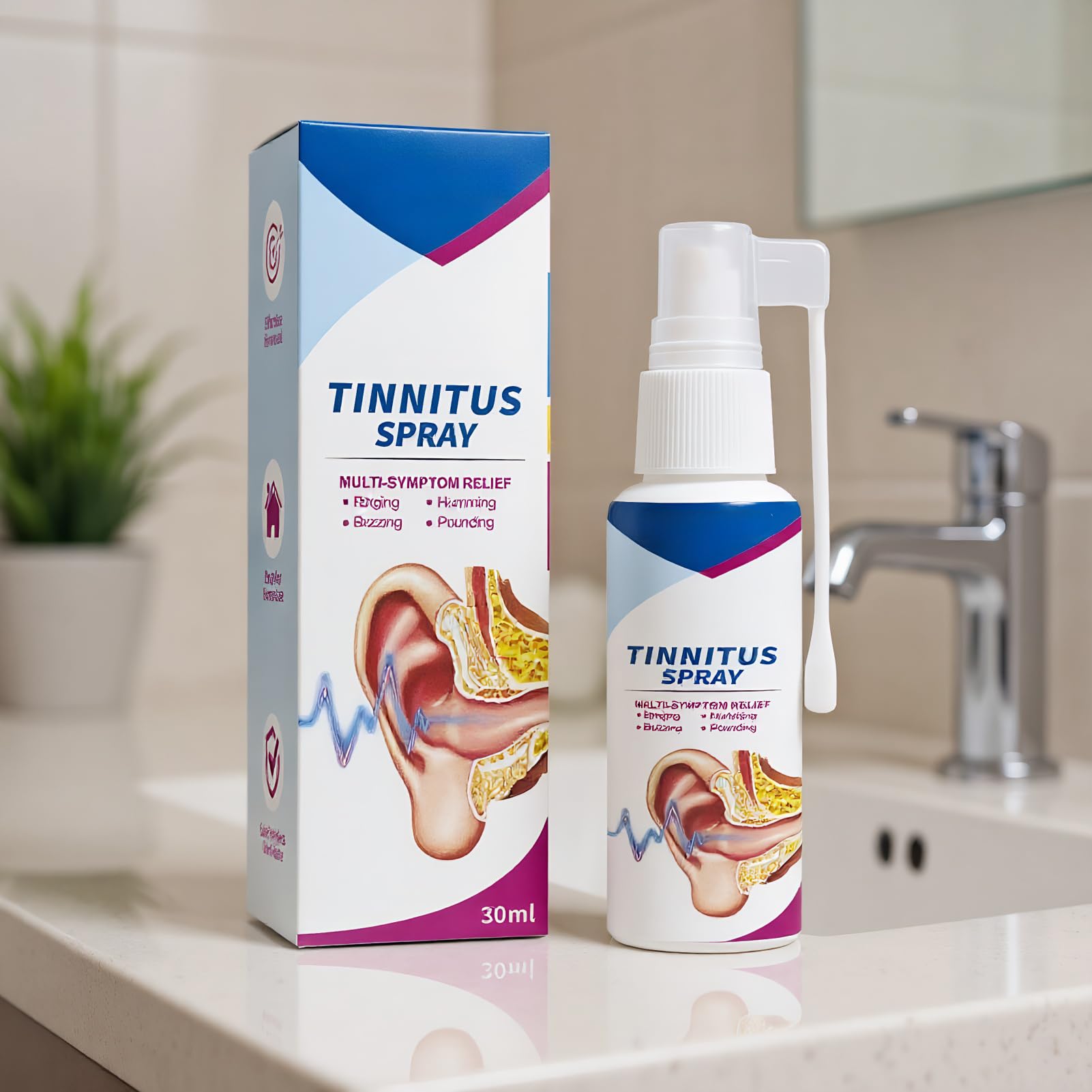 Spray uditivo, 30 ml, spray portatile per alleviare il rumore, per il ripristino 'udito, per bambini, uomini, adulti, all'aperto, viaggi, casa