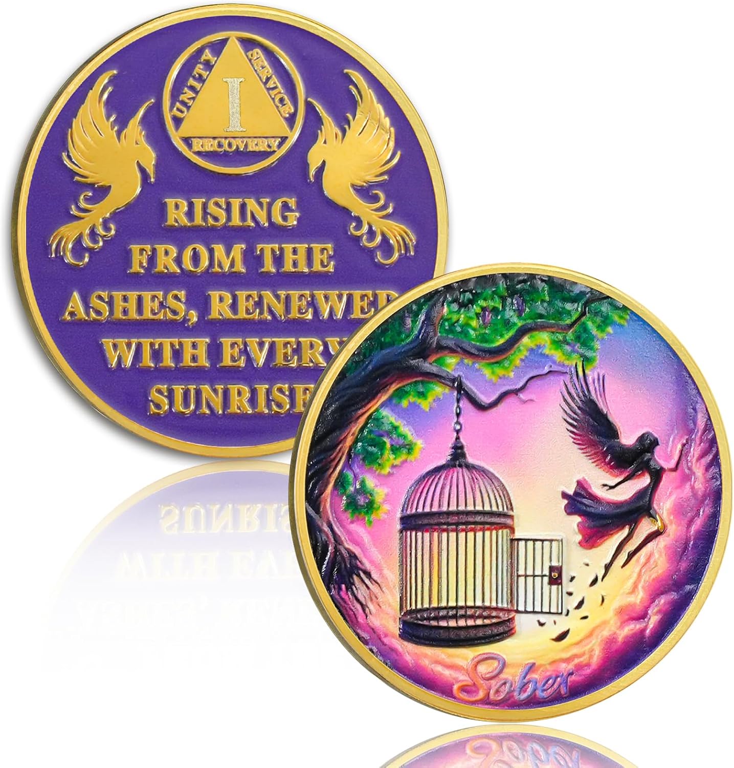 Break Out of Cage 2 Year Sobriety Coin | AA Recovery Medallion with Token Capsule, Inspirational Addiction Sober Gift for Women & Sponsors