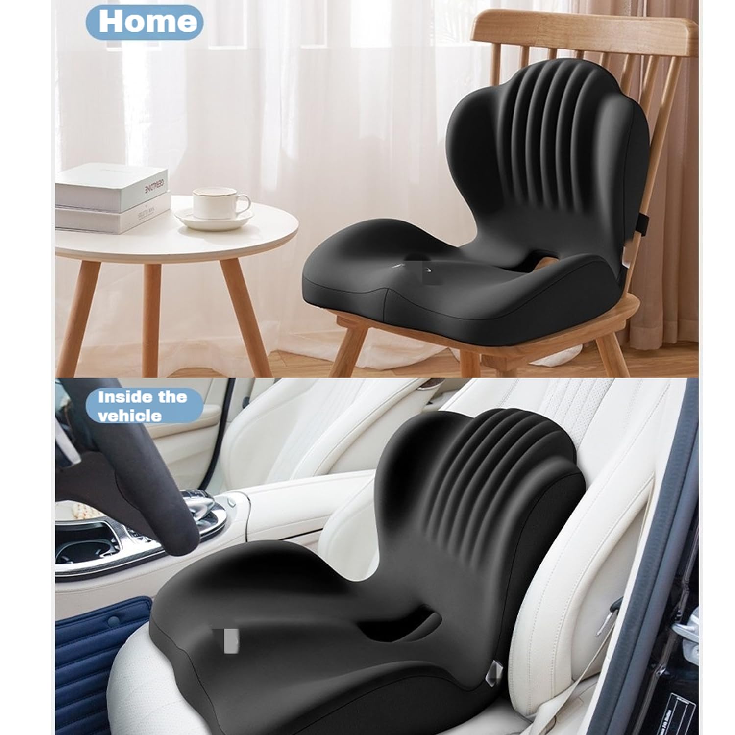 Cojín de espuma viscoelástica para asiento y respaldo para sillas de oficina y asientos de coche, comodidad ergonómica, alivio del dolor y ayuda a la postura (negro)