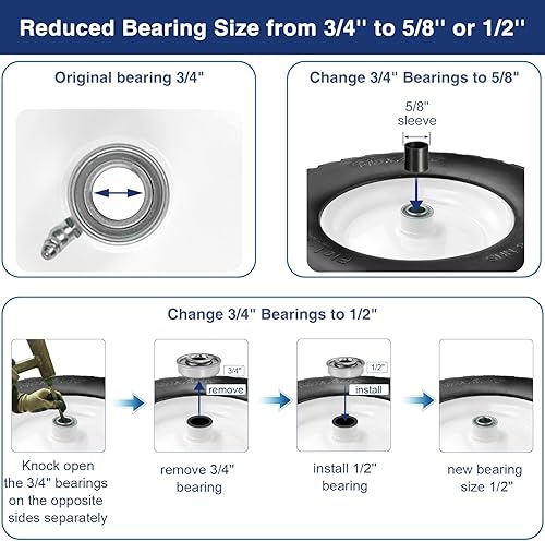 Miniatura 4 de Neumático para carretilla MaxAuto 4.80 4.00-8 Libre de pinchazos 4.804.00-8 Neumático y rueda con ajuste de grasa, eje centrado de 3", rodamientos