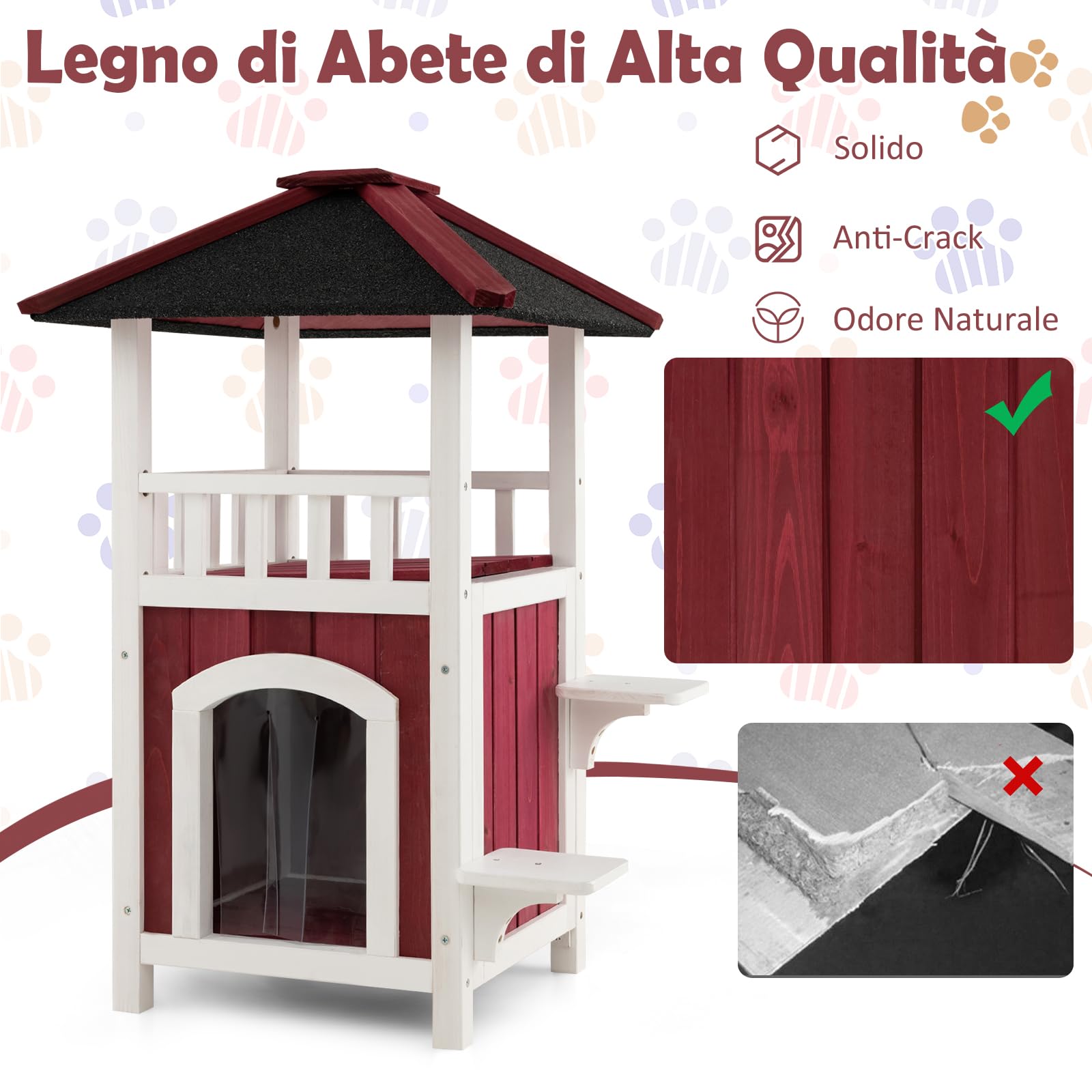 COSTWAY Cuccia per Gatti da Interno ed Esterno, Gasetta per Gatti in Legno a 2 Livelli con Tetto in Asfalto e 2 Piattaforme per Saltare, Casa per Gattini Impermeabile, 58 x 50 x 87 cm