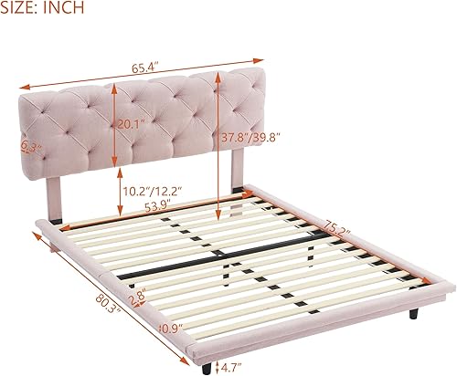 Miniatura 253 de Base de cama flotante tamaño Queen con luces LED y carga USB, marco de cama LED de plataforma tapizada moderna, no necesita somier (blanco-1)