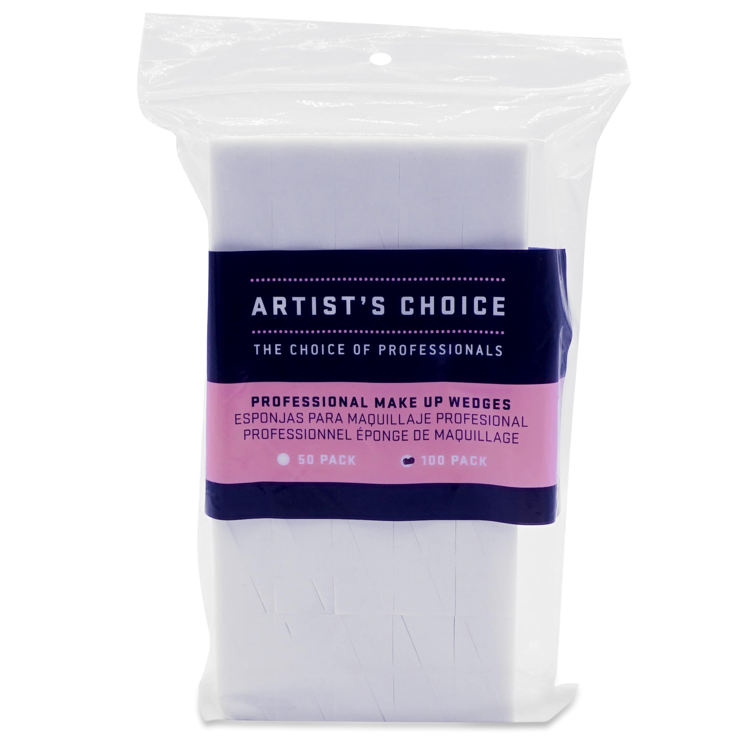 Artist's Choice Cuñas de maquillaje, esponjas cosméticas triangulares, paquete de 100 | Espuma sin látex con bordes nítidos para una mezcla precisa y alisado de base, colorete, corrector y sombra de ojos