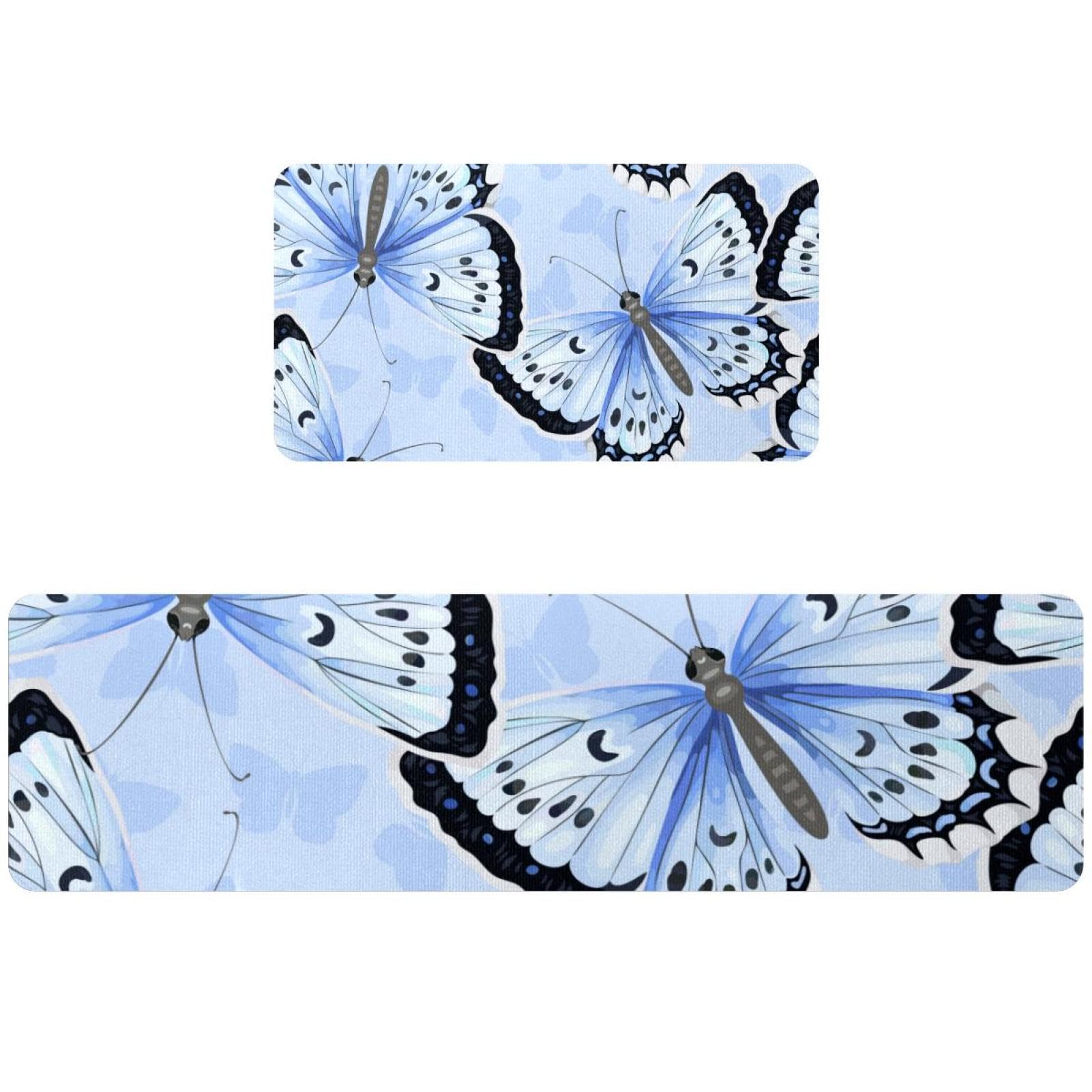 Tapis de cuisine lavables et antidérapants lot de 2 protection sol aquarelle bleue