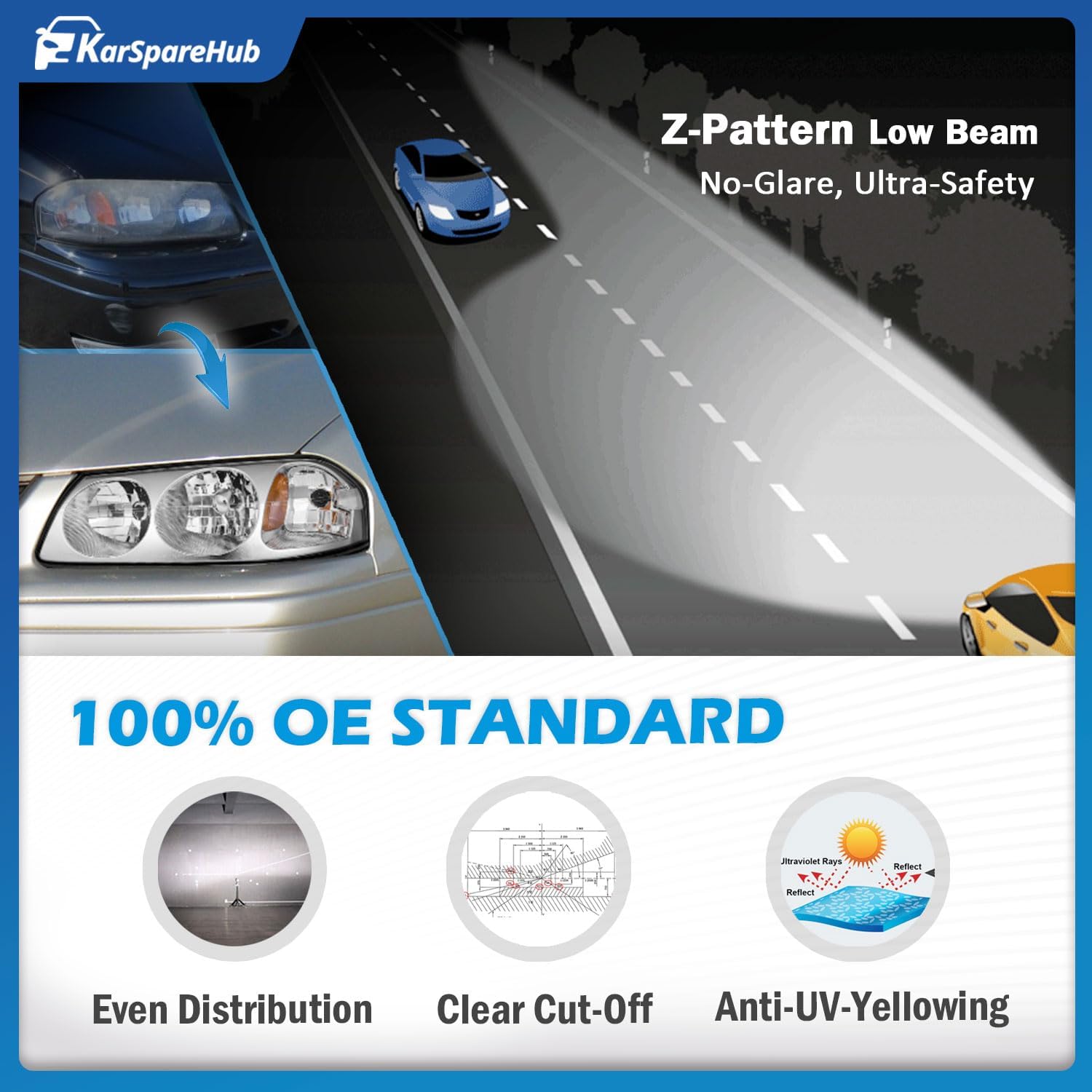 Headlights Assembly with Bulbs for 2000-2005 Chevy Impala Headlamp Replacement Chrome Housing Amber Reflector Driver & Passenger Side
