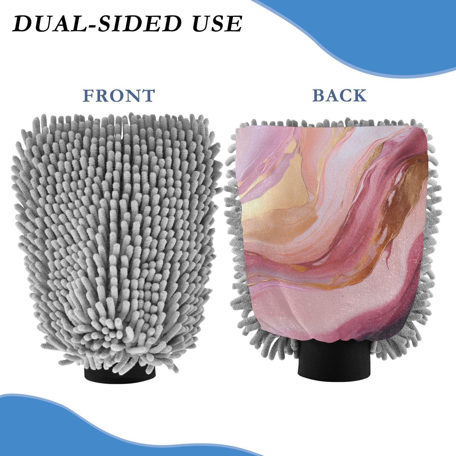IOACIY Absorbent Microfiber Car Wash Drying Mitts, 2 Pack, Scratch-Free & Lint-Free, Rich Foam, Highly Absorbent, Double Sided, Wash Mitt Perfect for Car Washing, L, Marble Pink