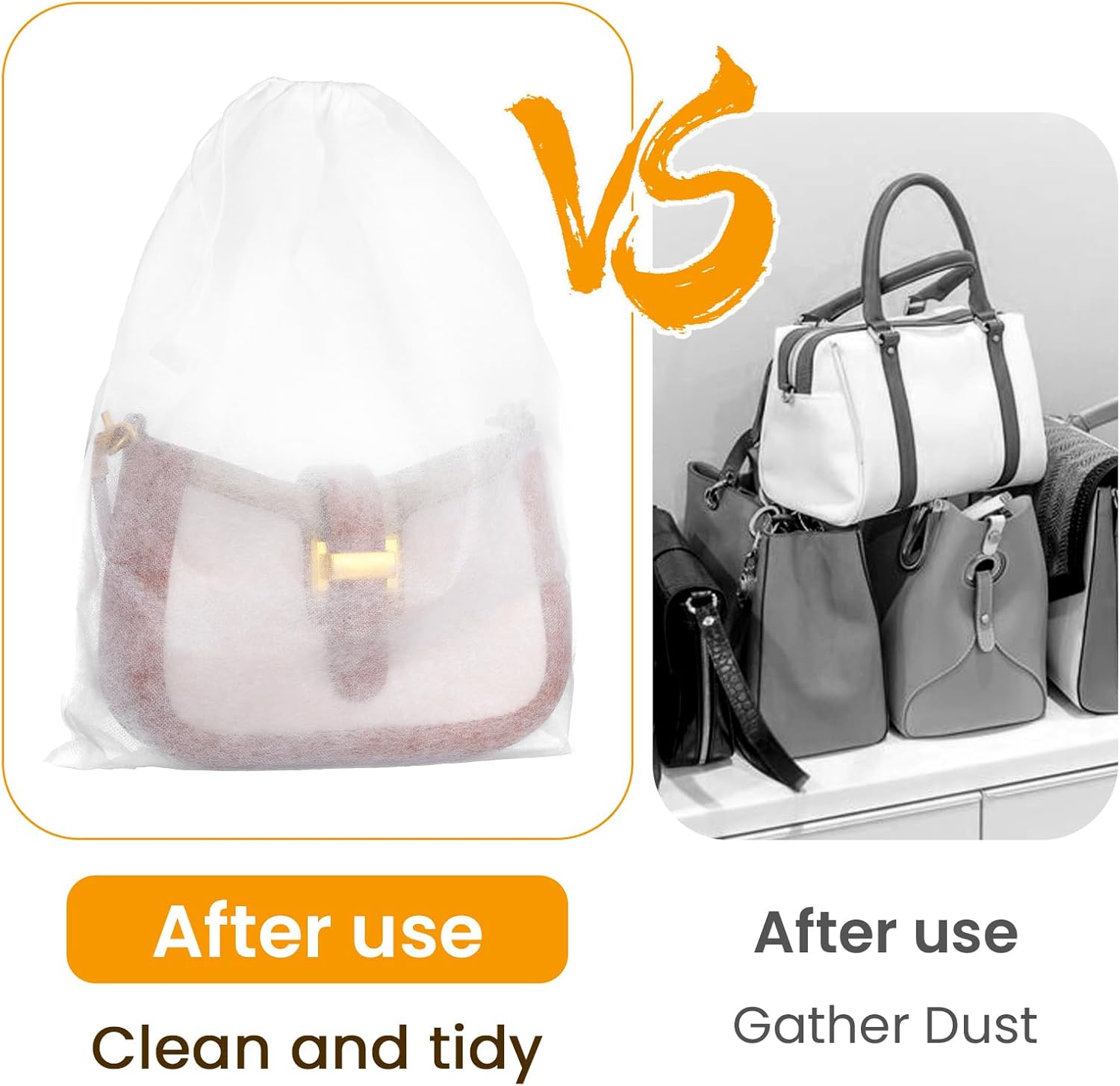 100PCS Dust Bags for Handbags 15x19 inch, Non Woven Purse Dust Cover Bags for Storage, Breathable Cloth Storage Pouch with Drawstring for Shoe Boots Purses Home Travel Closet Organizer - Image 5