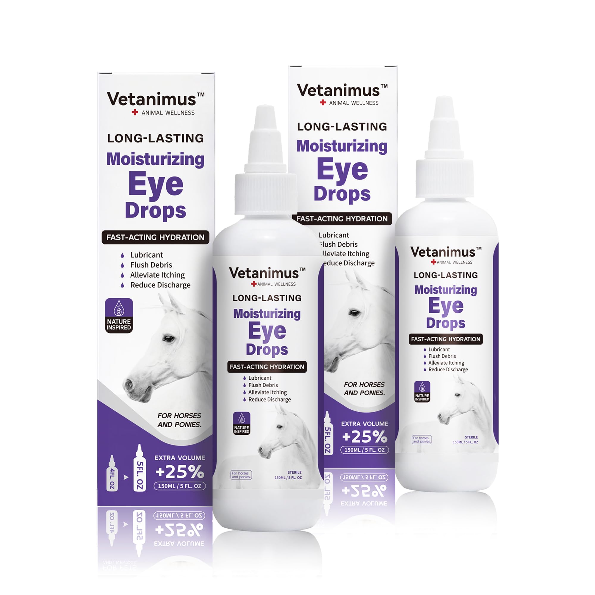 Vetanimus Refreshing Moisturizing Eye Drops 150ml/5 fl.oz for Horses and Ponies Fast-Acting Hydration 2 Bottle Set