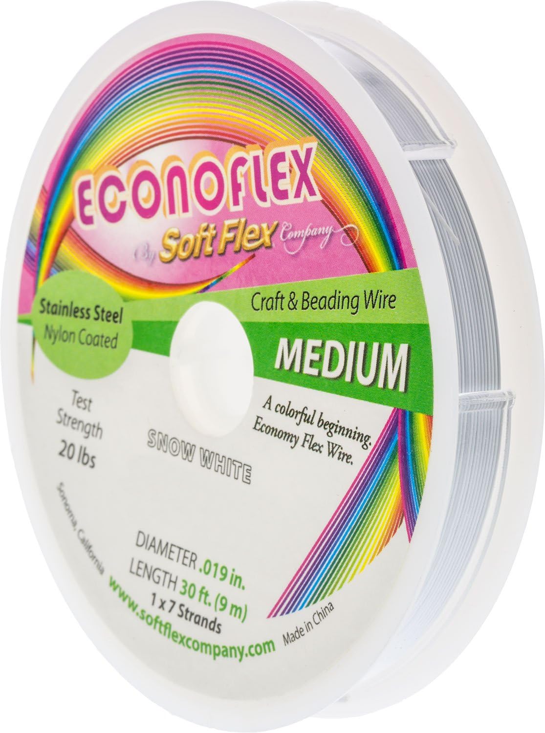 Econoflex Beading Wire, Snow White, 019 Inch, 30 Feet BDC