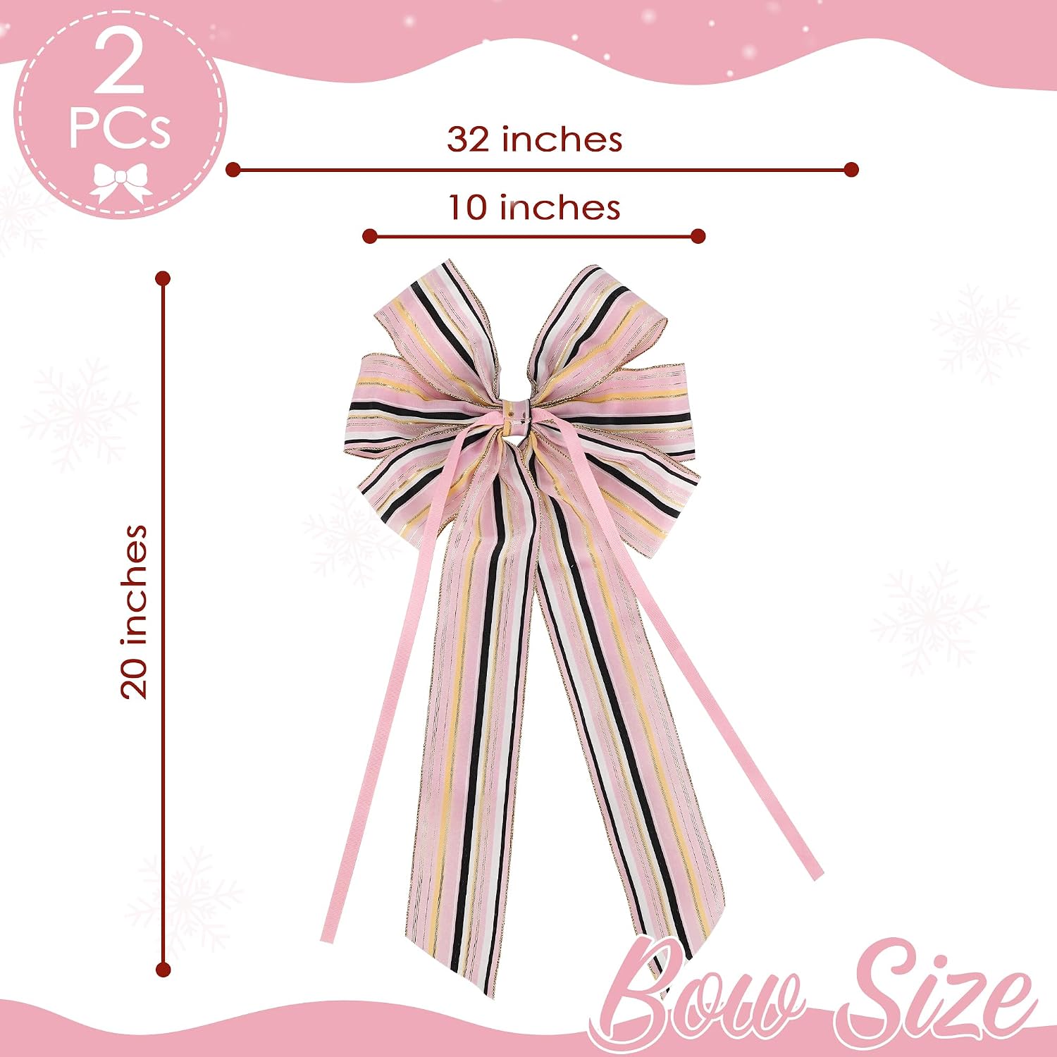 AIMUDI Pink Valentine’s Day Decorative Bow 10 x 20 Inch, Large Premade Wired Bow for Gifts, Wreaths, Doors and Romantic Home Decor, 2 Pack image 3