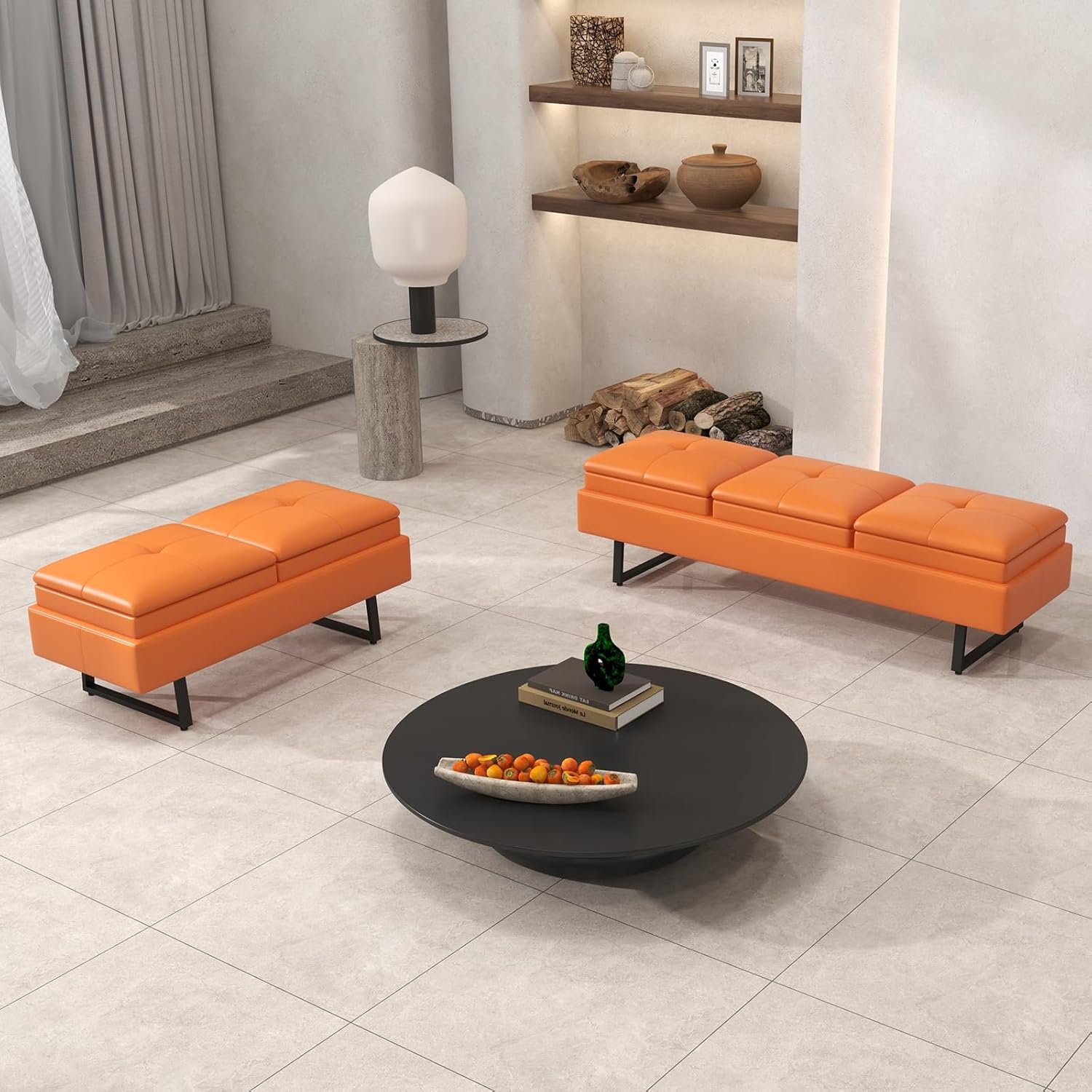 Kinfant Modern Futon Sofa Bed - Couch Bed with Soft Cushions for Living Room Bedroom and Small Space (Orange, 5-Seater)