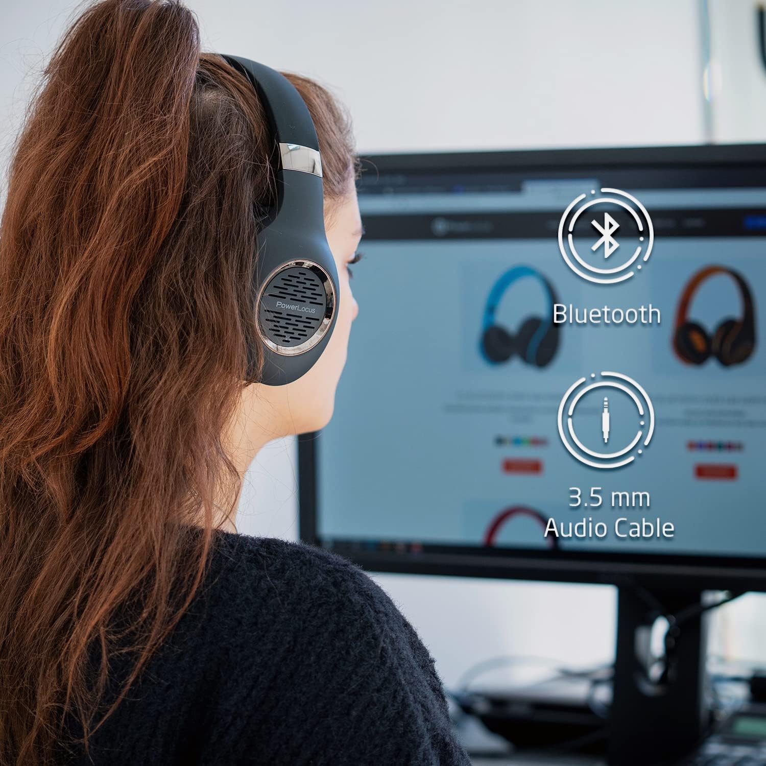 Bluetooth Headphones Over-Ear, PowerLocus Wireless Headphones, Hi-Fi Stereo Deep Bass, Soft Earmuffs Foldable Headphone with Built-in Microphone, Wireless and Wired Headset for Cell Phones,Tablets, PC - Image 4