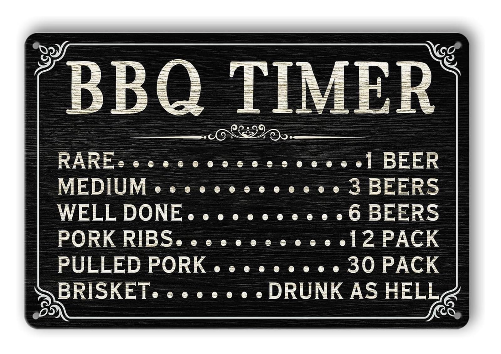 VWWJCCRO Charcoal Hour Metal Tin Sign Barbecue Timer Fun Wall Plaque Den Basement Game Room 8 X 12 inch