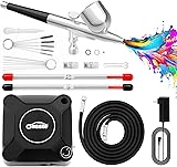 Oasser Airbrush Compressor Kit 36 PSI, Dual Action Air Brush Suit 0.2 0.3 0.5 mm Nozzle for Model, Tattoo, Makeup, Cake,Nail Art,Miniatures,Include Brushes Set (36 PSI) - 1