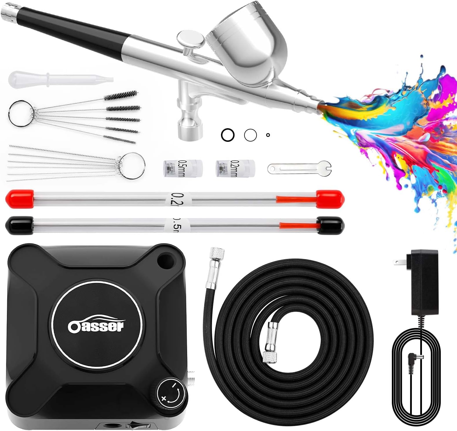 Oasser Airbrush Set 36 PSI with Compressor Double Action Airbrush Gun and Accessories for Model Making, Make-Up, Car Painting, Black
