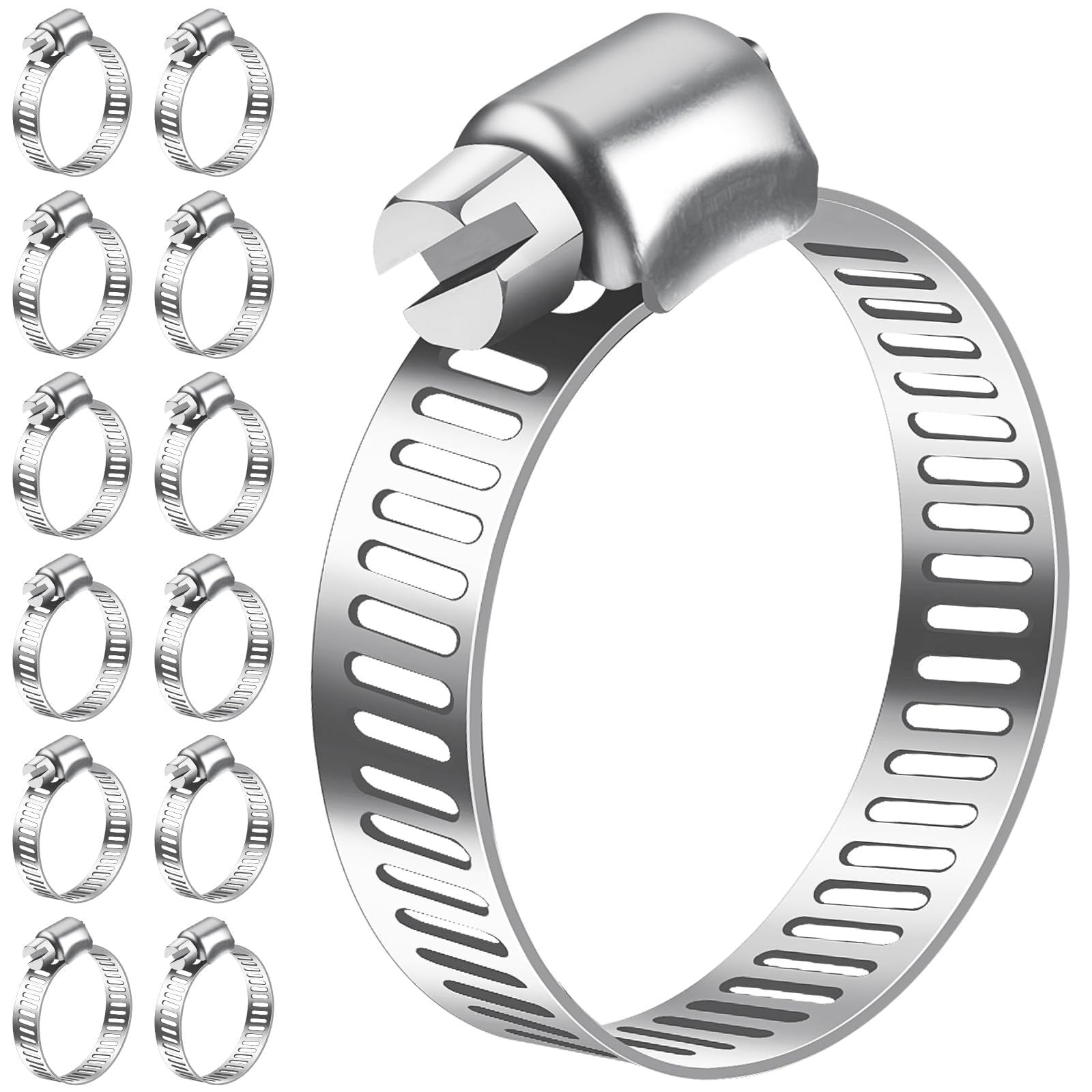 Bolatus Hose Clips 19-29 mm, 12 Pcs Hose Clamp Stainless Steel 304 Adjustable Screw Clamps, Pipe Clamps Assortment for Pool, House Gas Pipe, Garden Hose