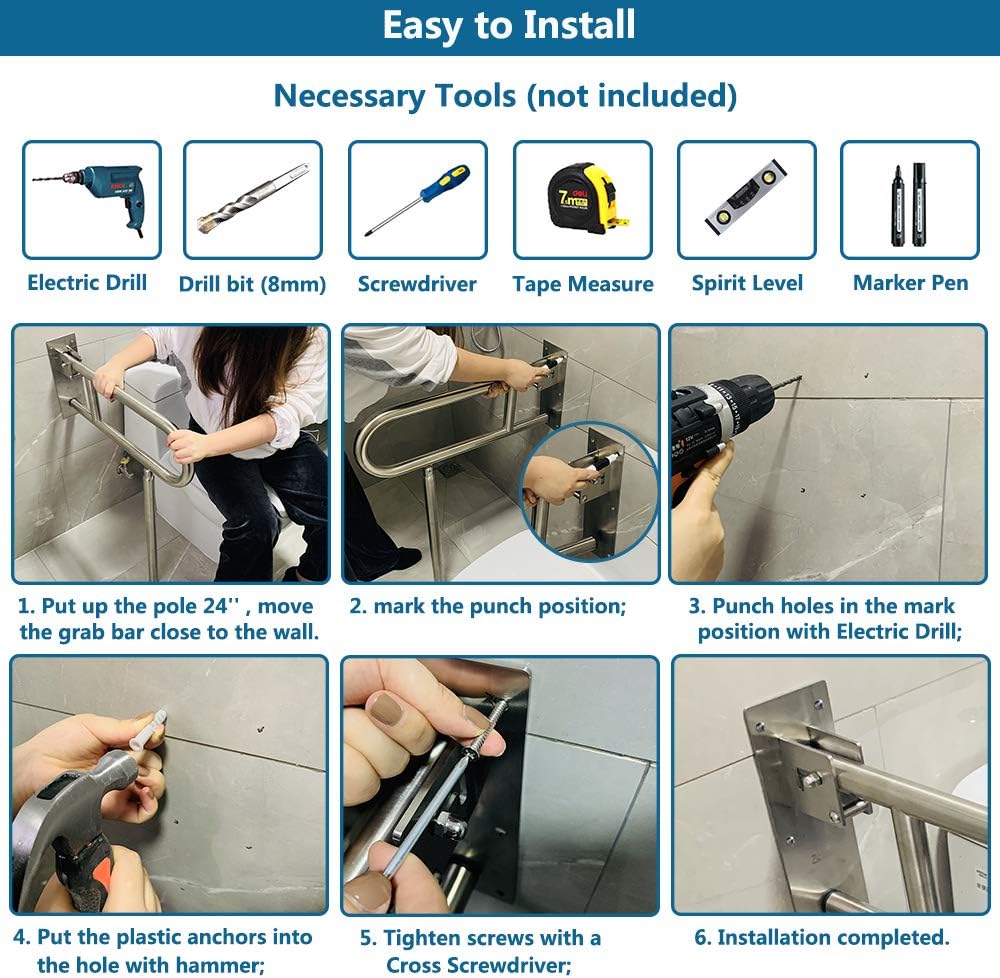 Buy Flip Up Grab Bars For Bathroom Toilet Rails Handicap Grab Bars Shower Safety Hand Rails For Elderly Bathtub Grab Bar Tub Handicapped Toilet Support Shower Handles Bath Rail Folding Grip Bar