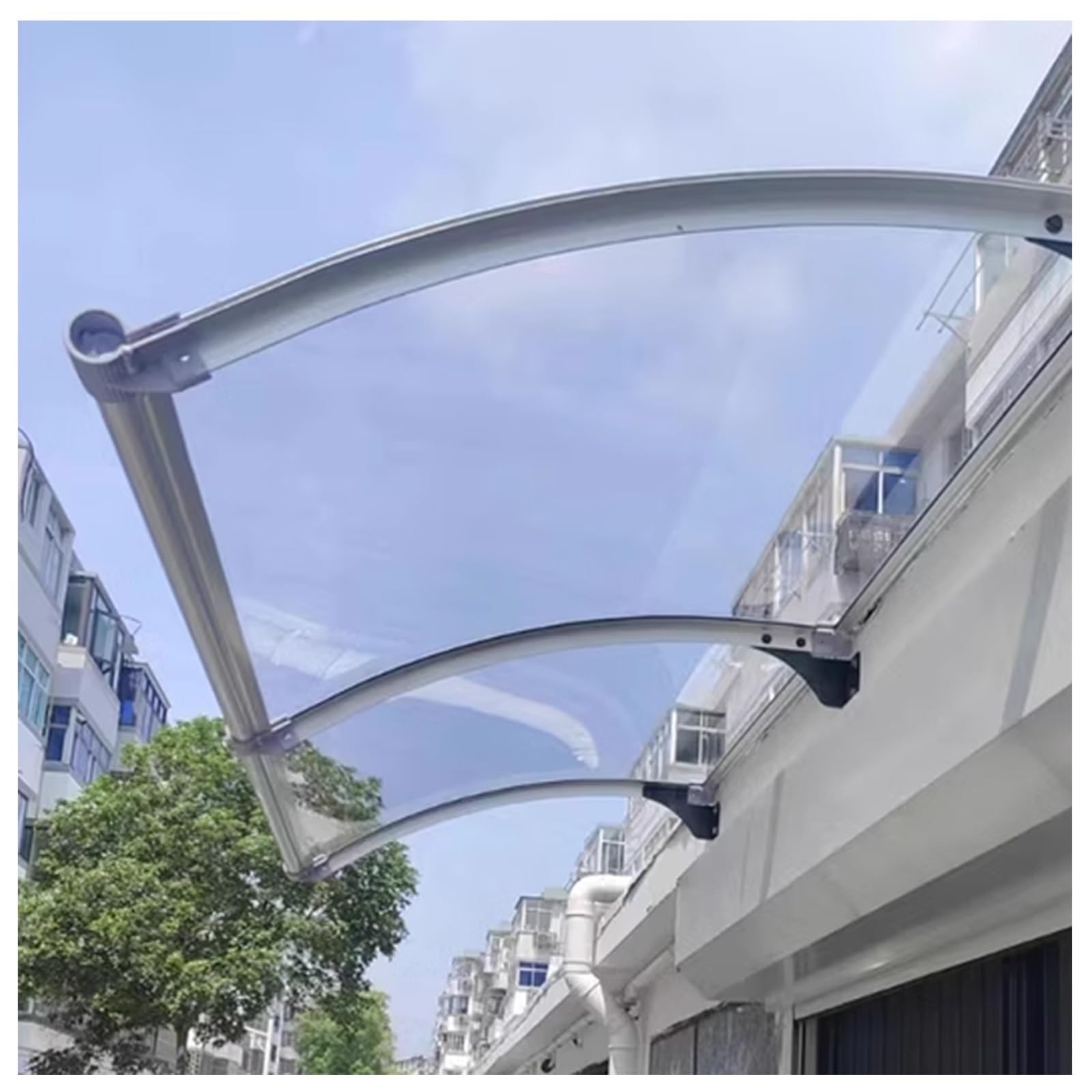 Türdach Pultbogenvordach aus Aluminium und Polycarbonat Transparent,Selbstreinigung Vordach for Haustür,Überdachung aus Aluminium und Polycarbonat(90x140cm/35.4x55in)