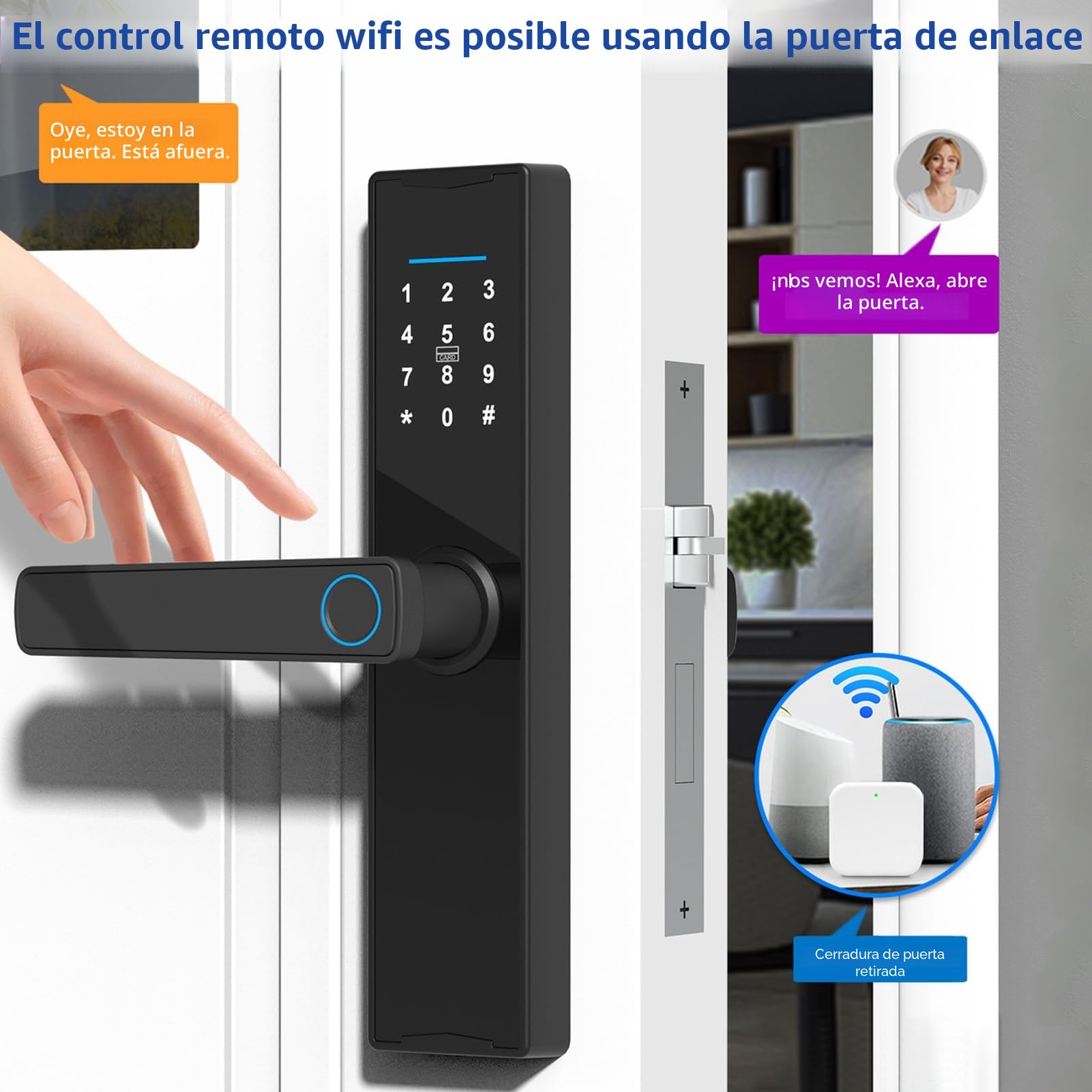 Cerradura de puerta inteligente de huellas dactilares Tuya, cerradura de puerta con teclado con mango, cerradura de puerta electrónica de huella digital