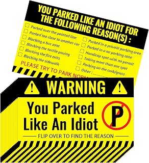 200 Pieces Bad Parking Cards You Parked Like an Idiot Card 3.5 x 2 Inches Funny Parking Violation Stickers Cards with Multi Violation Reasons