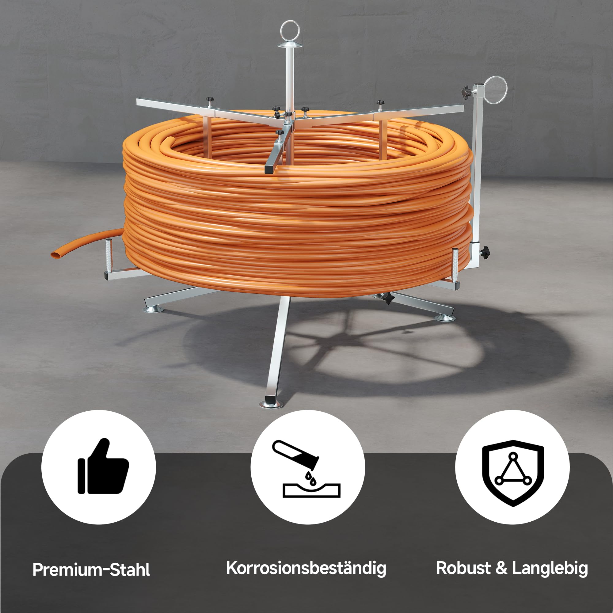 Avvolgicavo per riscaldamento a pavimento, tubo max. 300 kg, portata 600 m, lunghezza rotolo per tubo PEX, PERT, AL/PEX con custodia