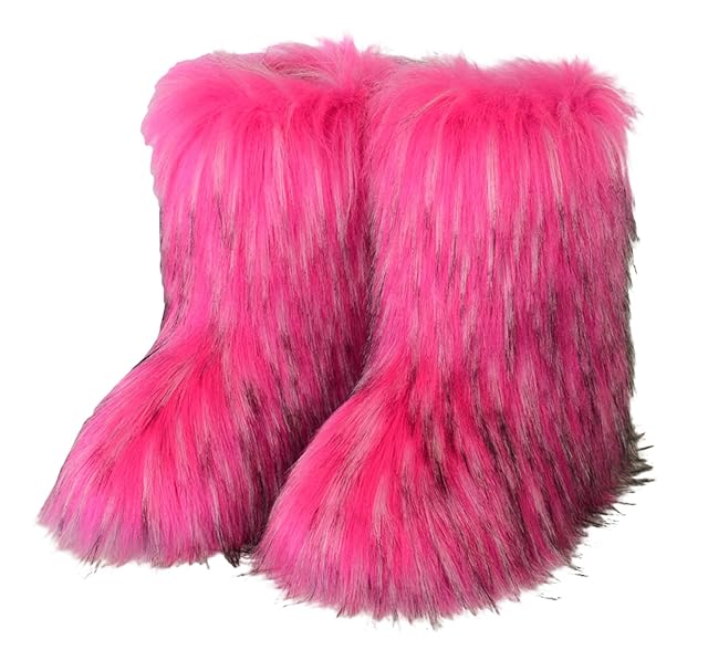 Fur Boots Fuzzy Faux Fur Y2K Women Winter Snow Boots 2025 Warm Non-Slip Mid Calf Boots