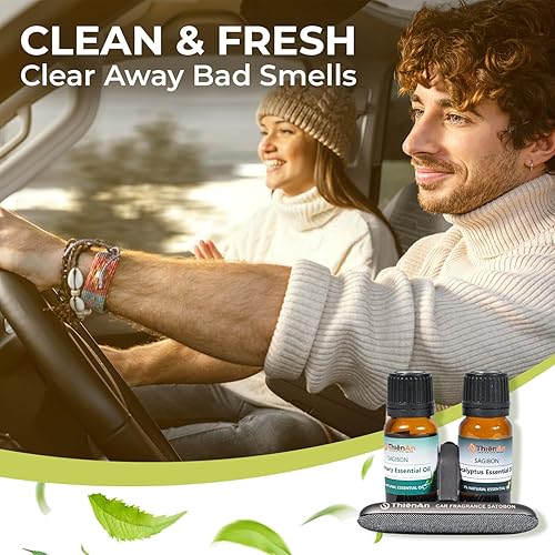 Miniatura 3 de THIEN AN - Juego de ambientadores para automóvil, aroma a romero y eucalipto, fragancia natural para automóvil con difusor de automóvil (0.3 onzas