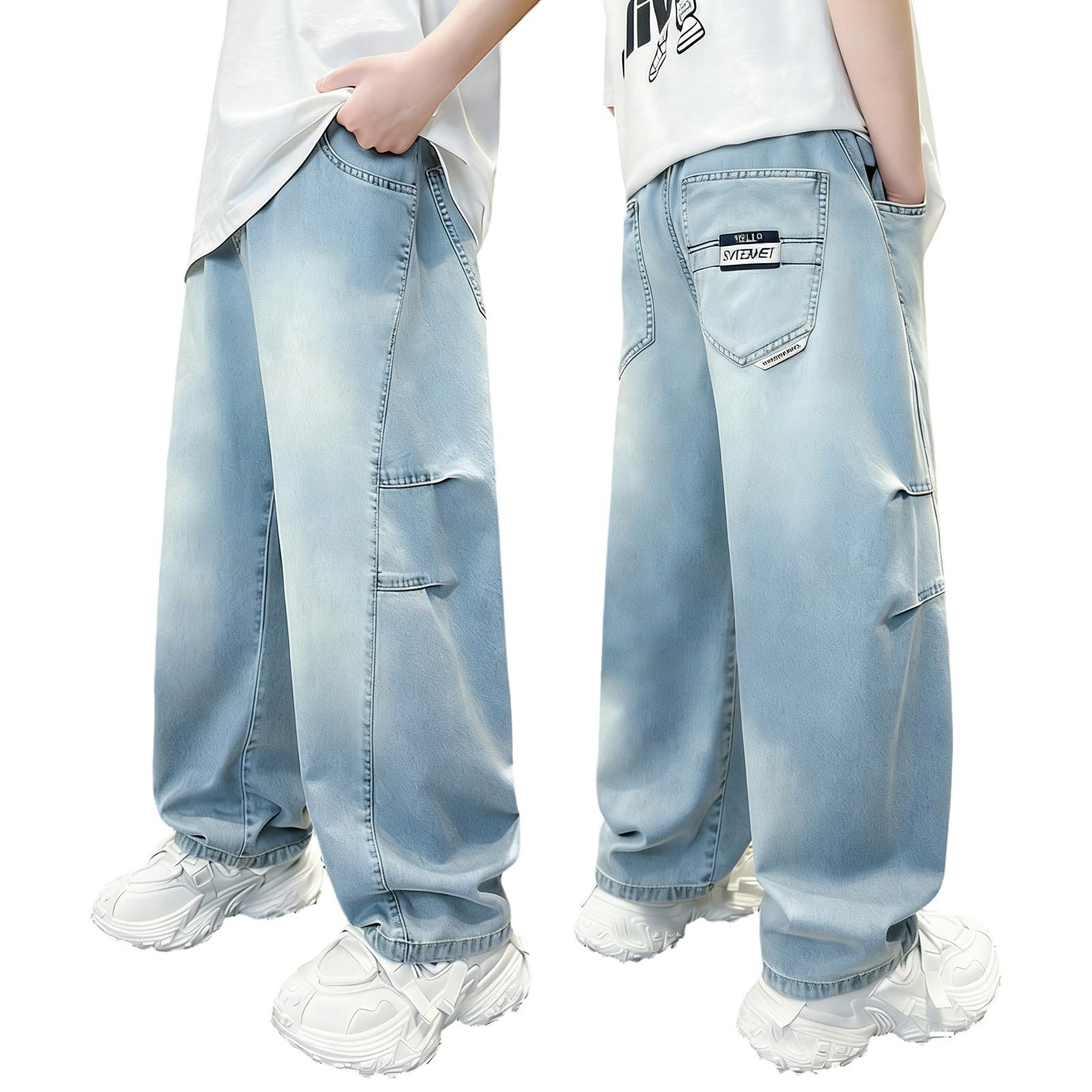 Pantalones vaqueros elásticos para niños con cintura cómoda 7