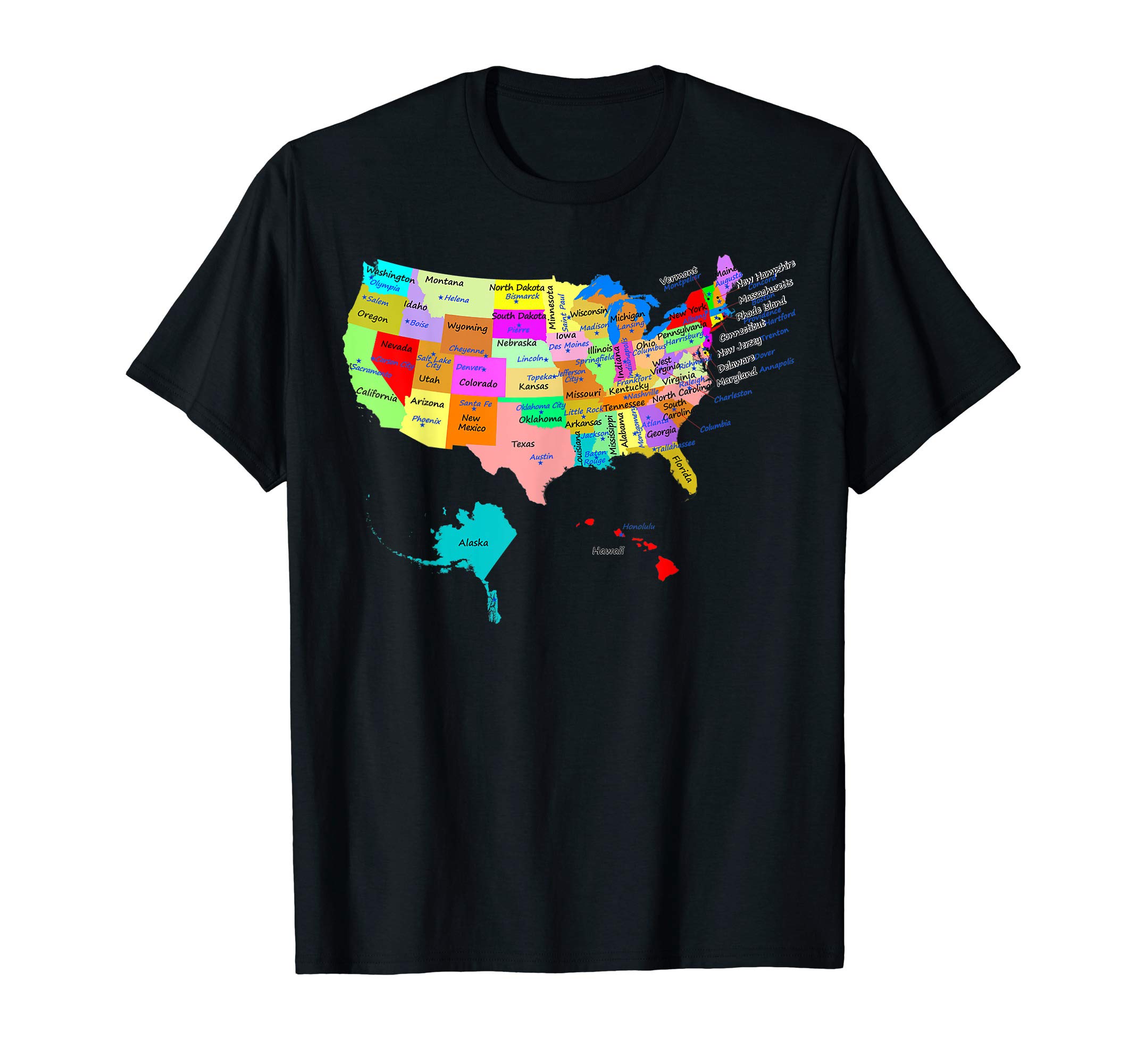 MASH MOSHUnited States Map Shirt state names and capitals T-Shirt T-Shirt