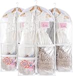 3pcs Sacs de danse transparents pour costumes de costumes manteaux avec fermeture éclair 38" Enfants pendaison rangement, pliables robes imperméables Protecteur de couverture avec ID Fente pour les concours de voyage de placard, Purple