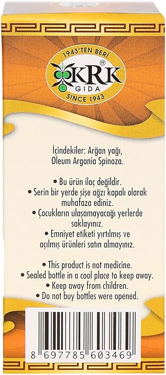 Doğal Argan Yağı (50 ml), Soğuk Sıkma, KRK Gıda, Argan Oil, Oleum Argania Spinoza, Cold Press