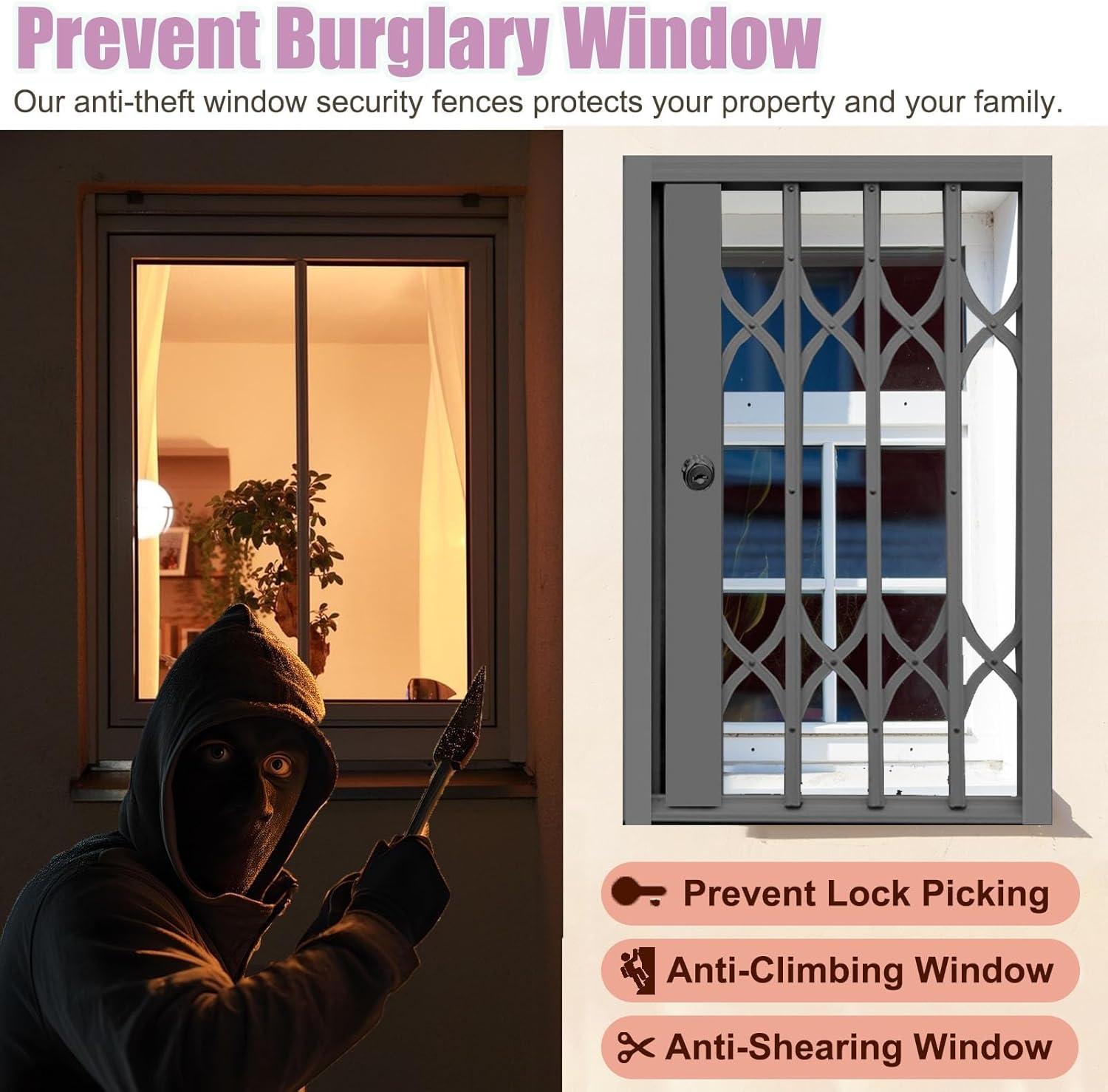 Lockable Folding Cat Window Guards - Adjustable Security Bars for Windows, Black Aluminum Burglar Bars, Fits 24-36 Inch Width (28x49 Inch/71x124.5cm)