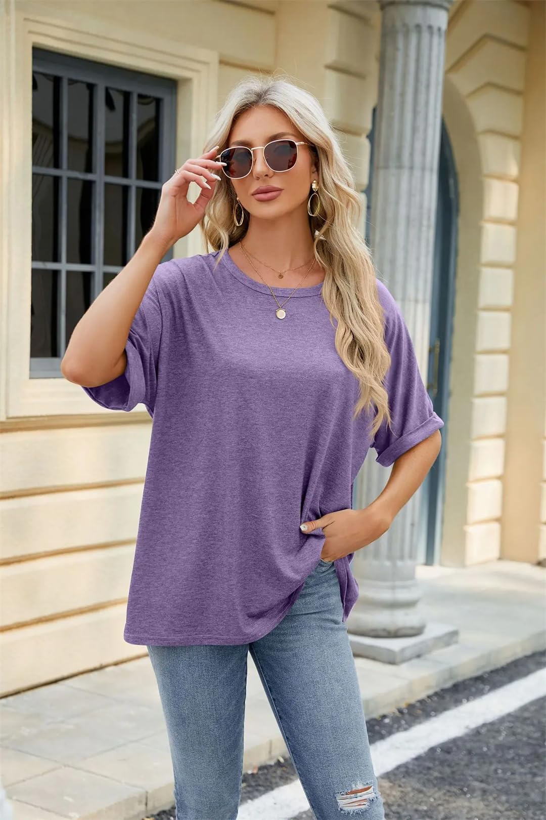 Maglietta da donna a maniche corte, casual, ampia, girocollo, estiva, oversize
