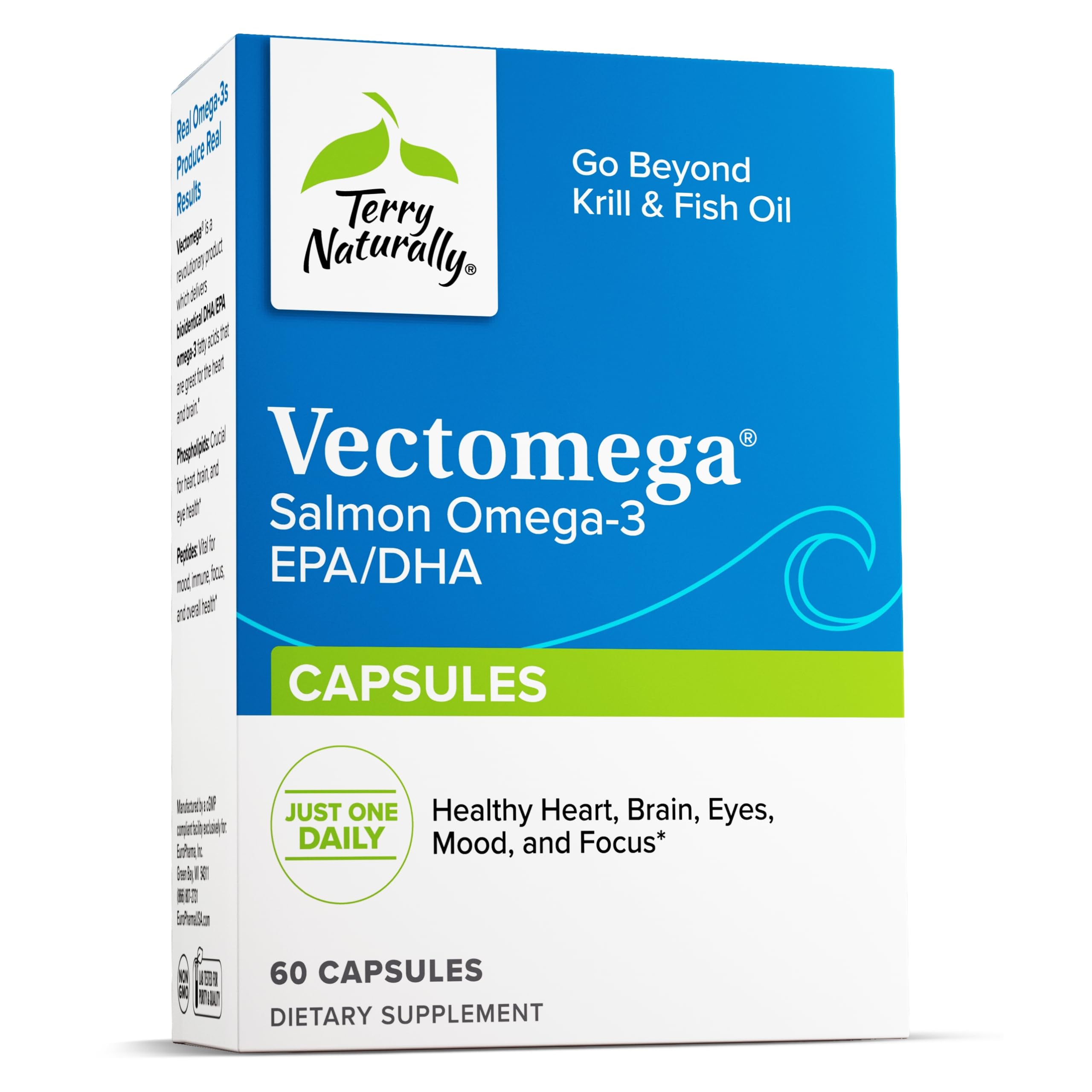 Vectomega - 214 mg Omega-3, 60 Capsules - Fatty Acid & Phospholipid Peptide Complex from Salmon, Supports Heart & Brain Health - Non-GMO, Gluten-Free - 60 Servings