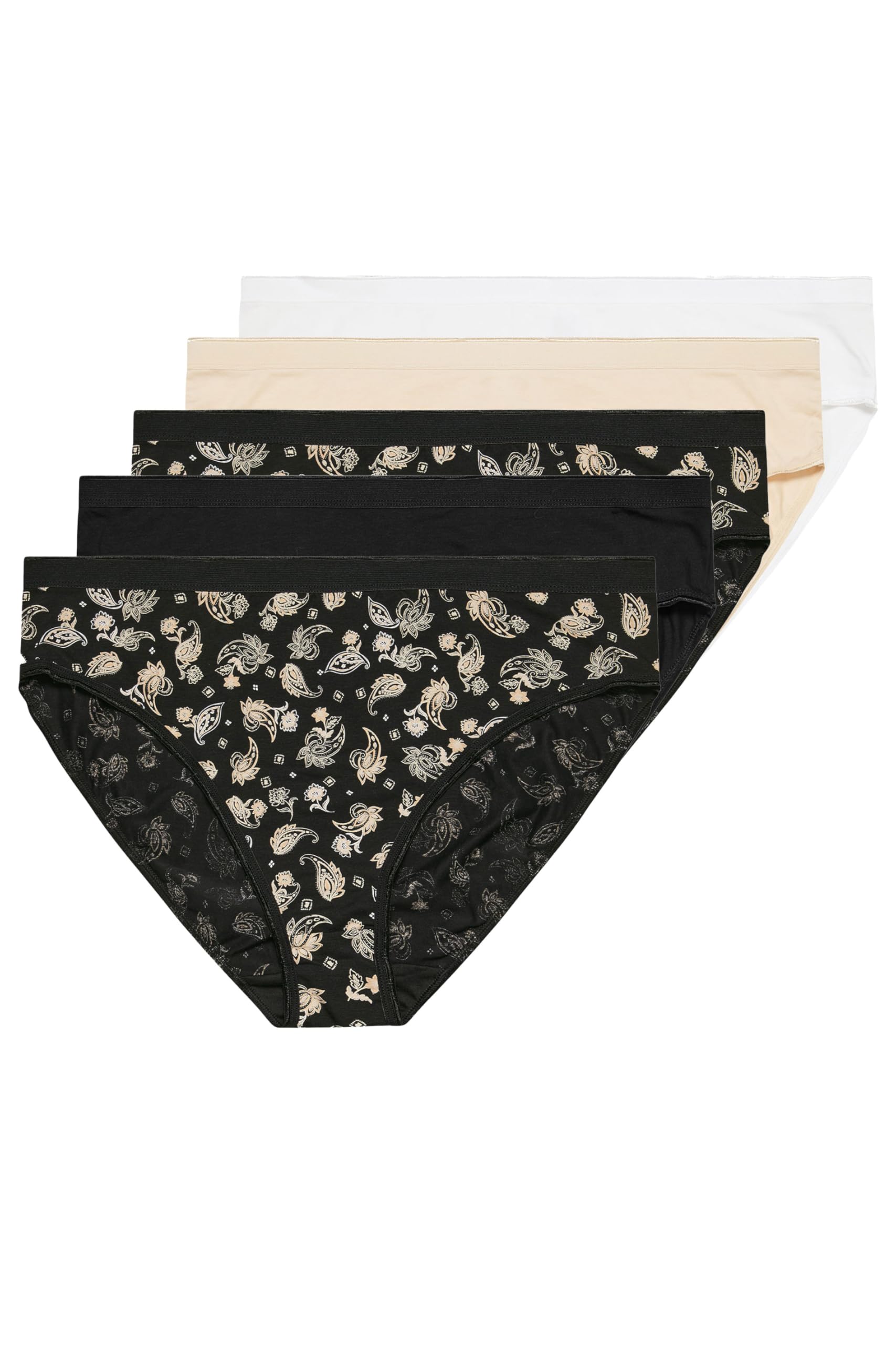 Yours Women's 5 Pack Paisley Print Briefs in Brown | Size: 26-28
