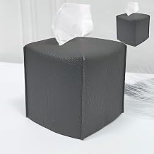 HOMOTEK 2 Pack Tissue Box Cover, Square PU Leather Tissue Holder, Decorative Facial Tissue Cube Paper Organizer Dispenser for Bathroom, Night Stands, Desk, Car 5X5X5 - Beige, Pebble Grain