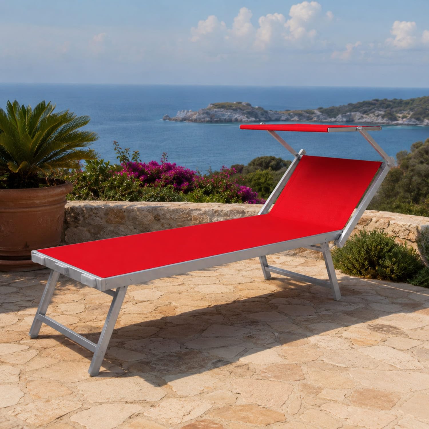 Lettino Prendisole Pieghevole Professionale In Alluminio E Tessuto Textilene Tettuccio Orientabile Tettino Parasole Sdraio Prendi Sole Mare Spiaggia Piscina Giardino 182 x 60 x 38 cm Rosa