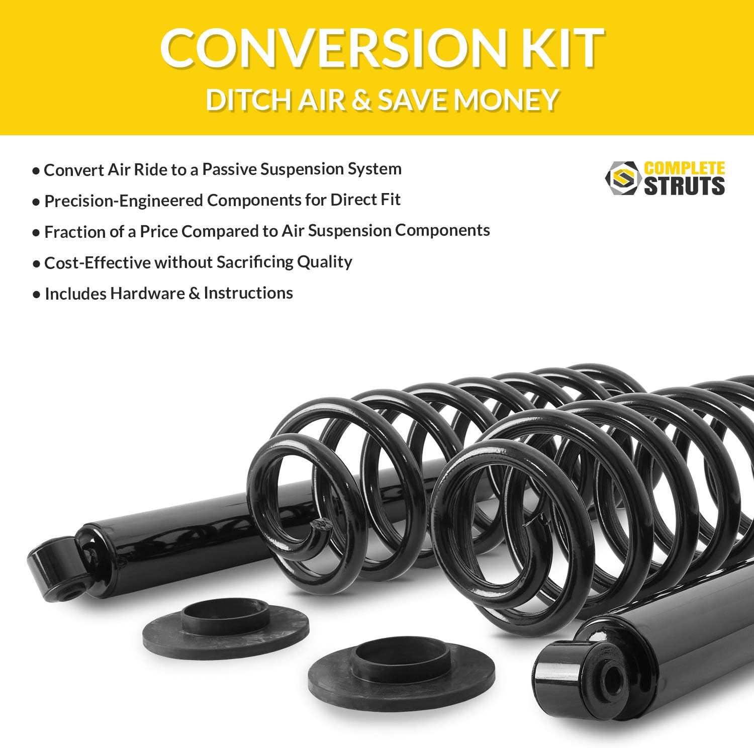 Front Air Suspension to Passive Quick Complete Strut Assemblies & Rear Gas Shocks & Coil Springs Conversion Kit Replacement for 2003-2011 Mercury Grand Marquis (Set of 4)