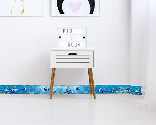 Miniatura 6 de FLFK Calcomanías de pared para despegar y pegar, para habitación de los niños, calcomanías de peces bajo el mar, 4 x 240 pulgadas (azul)