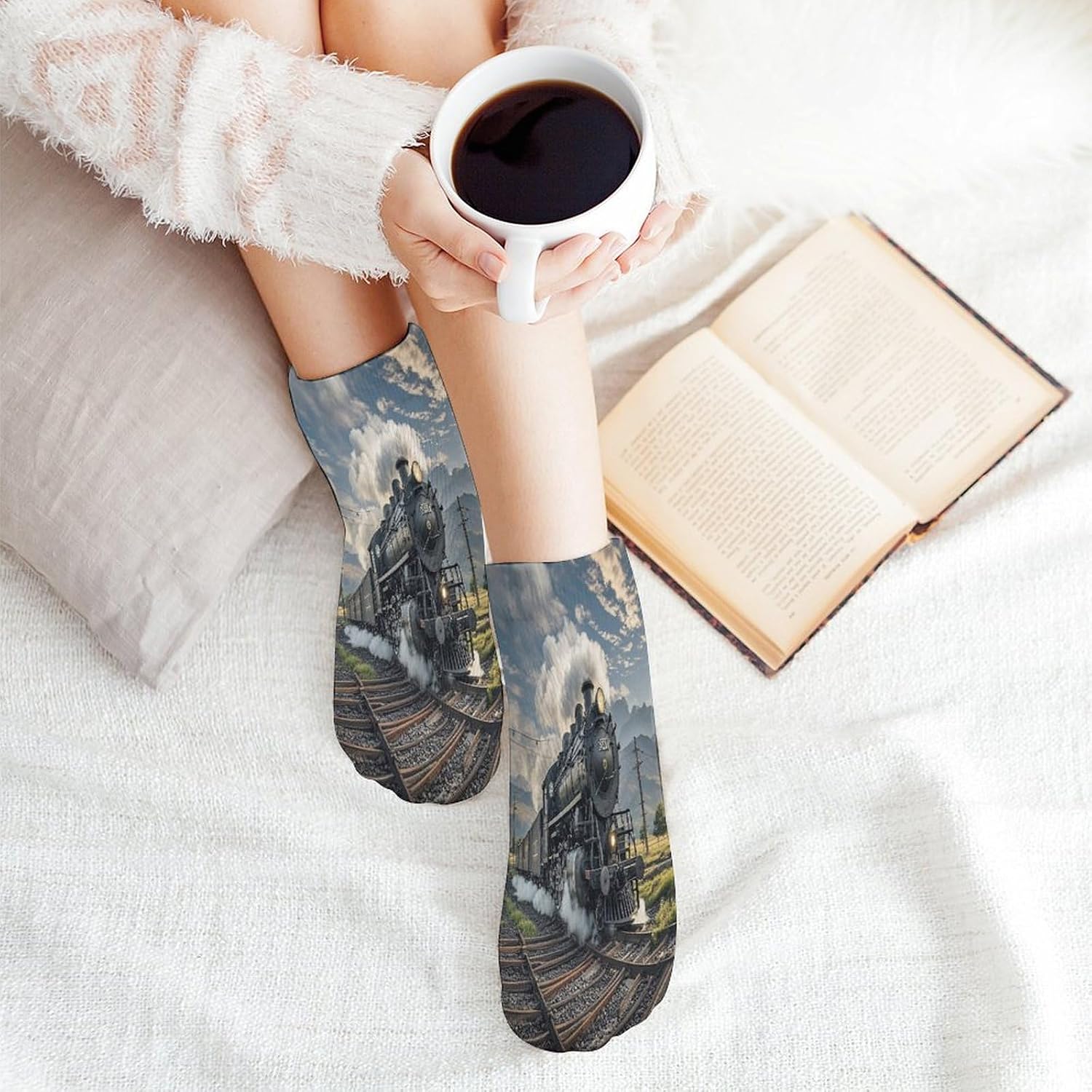 Steam Locomotive Train Ankle Socks for Men Women 5 Pairs