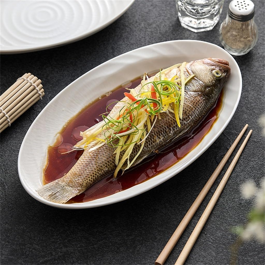 Fish Plate Household Steamer Ceramic Deep Sausage Cold Pork